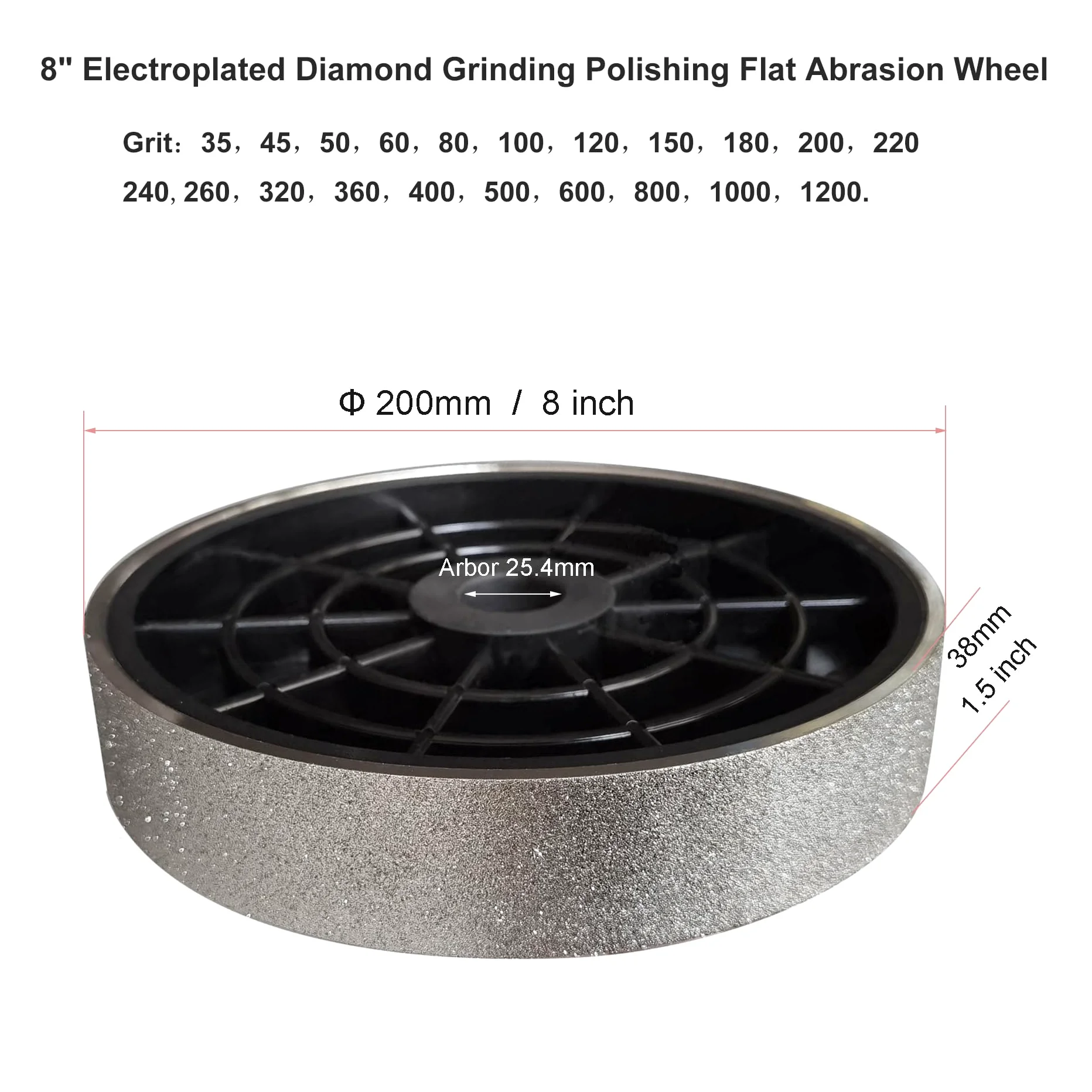 Muela de diamante de 8" for pulido de gemas - Eje de 1", compatible con amoladoras de banco