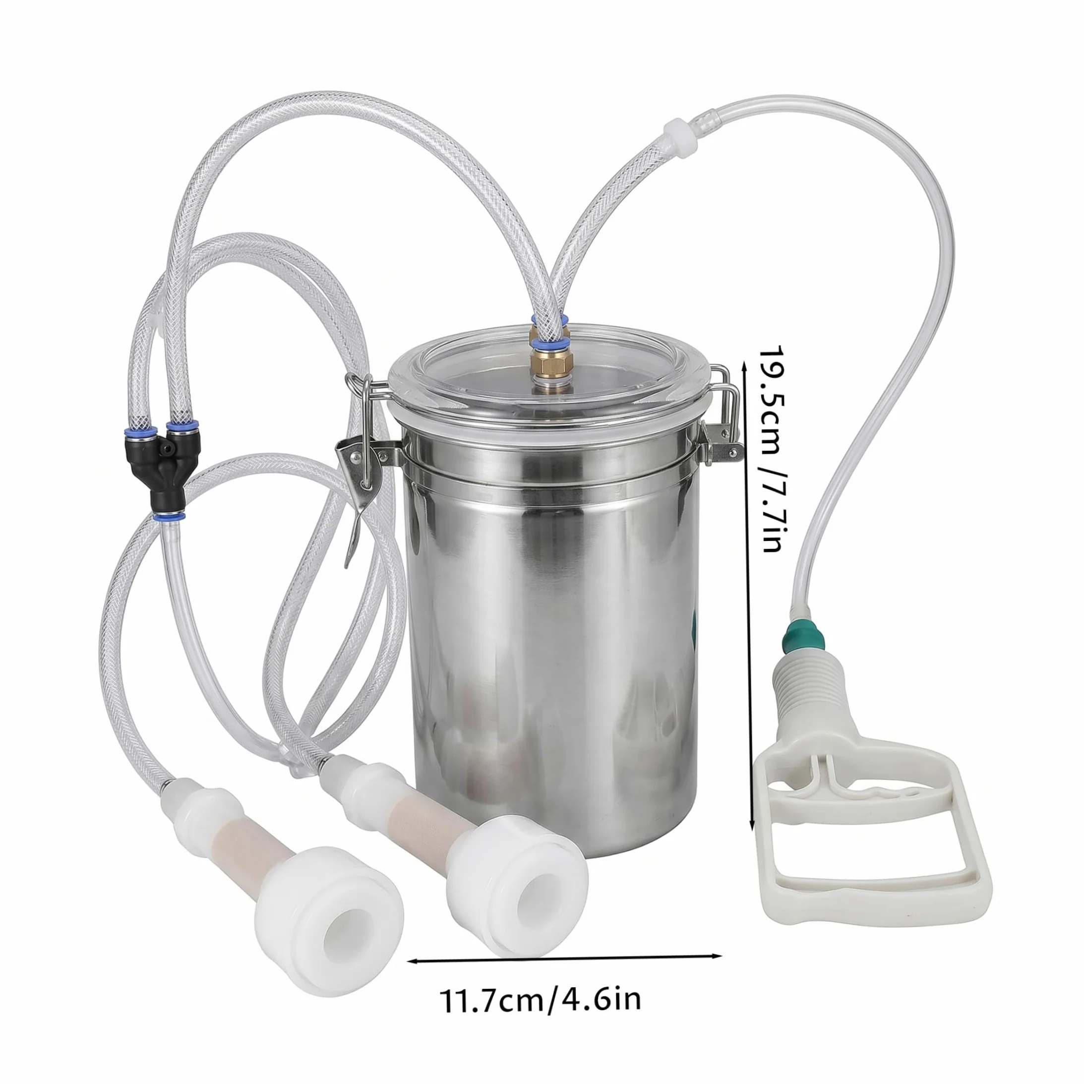 Máquina de ordeño, máquina de ordeño manual para cabras, diseño de doble cabezal, cubo de acero inoxidable de 2 litros, de portátil con bomba manual, para cabras, vacas y