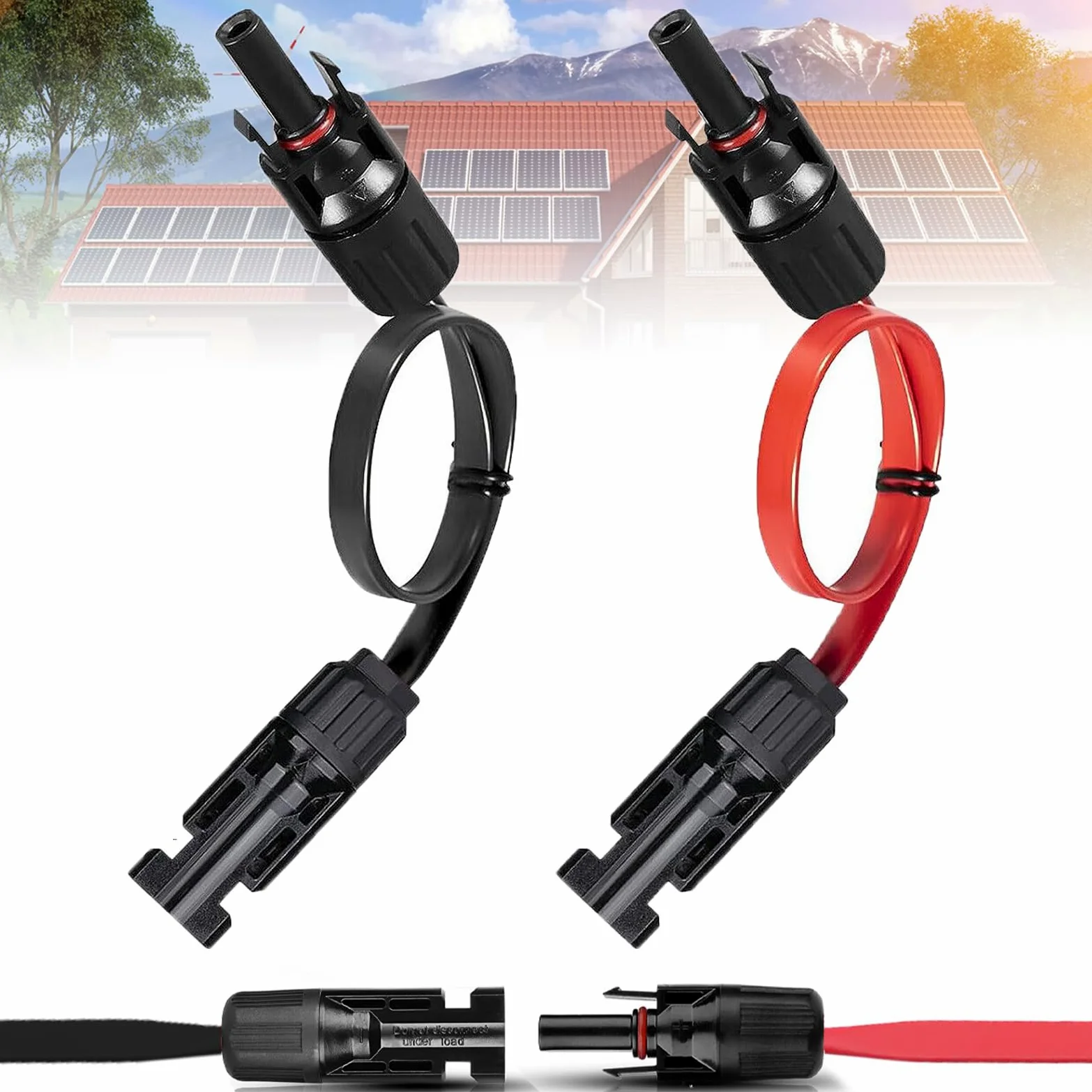 Panel solar de cable plano de 6 mm², 100 cm, cable solar flexible con conector y acoplamiento, 4 unidades de cable solar plano PV para módulos solares e inversores