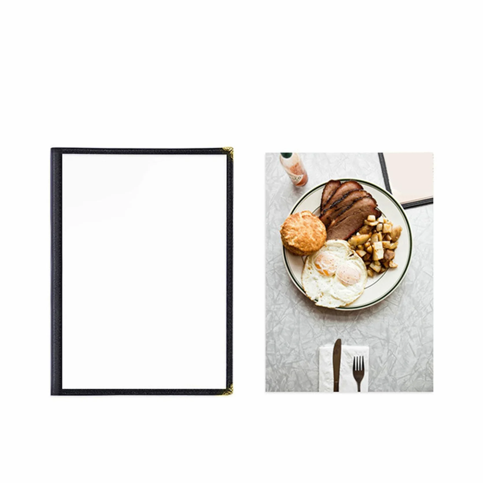 Juego de 24 cubiertas para menús, estilo café, doble costura, vinilo transparente (negro, 2 caras/4 , 8,5 x 11)