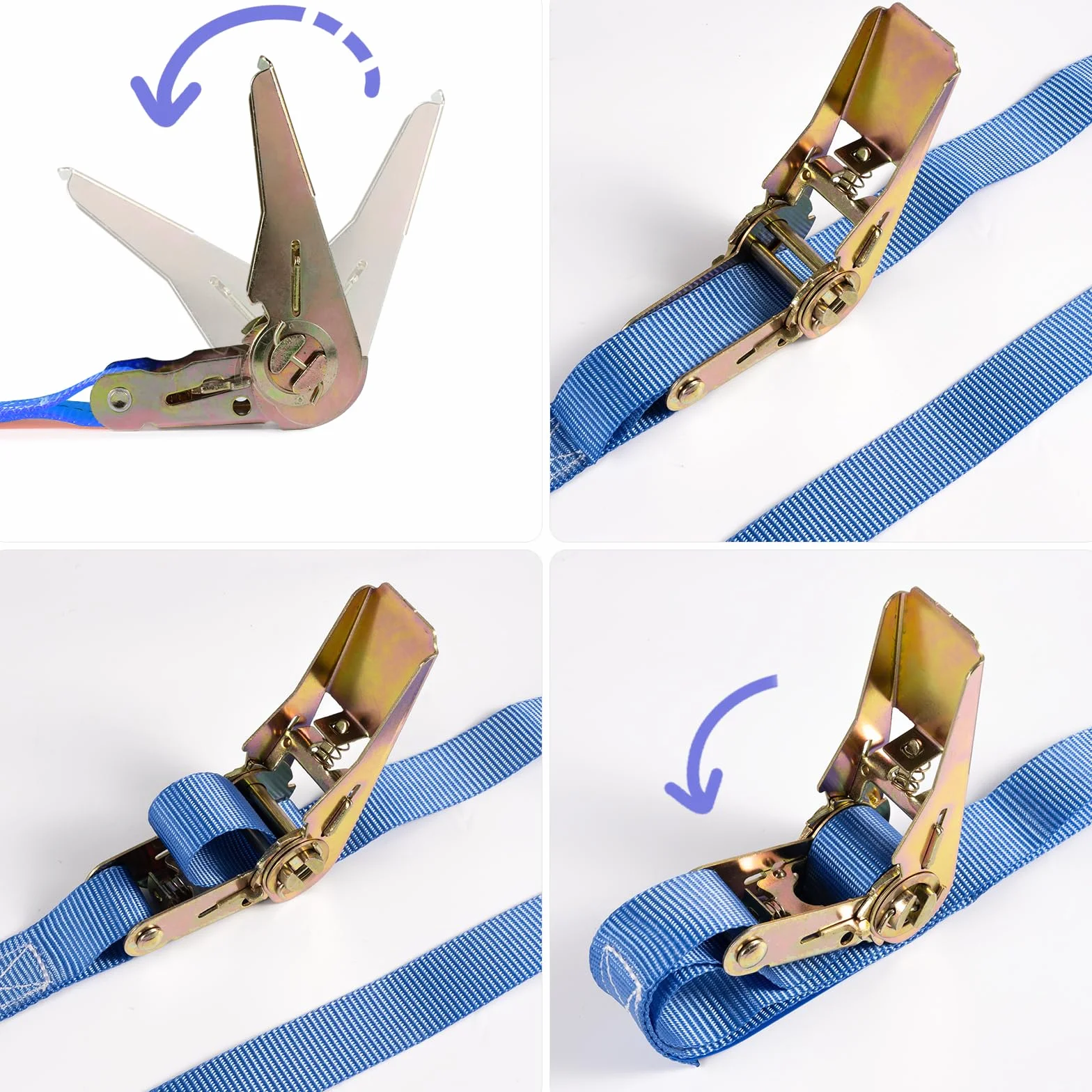 Correas tensoras con carraca 4 m robustas Amarre para Transporte Materiales Motocicletas Bicicletas mudanzas Paquetes Camping 2 Unidades Azules