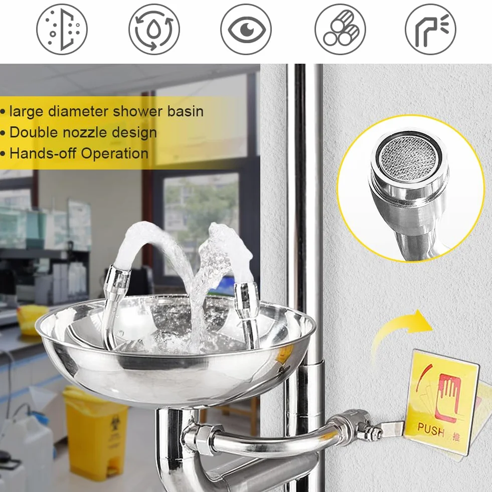 Estación de Lavado de Ojos de Acero Inoxidable 304, Ducha de Emergencia, Estación de Lavado de Ojos de Emergencia con Ducha, Juego de Ducha Lavaojos de Laboratorio