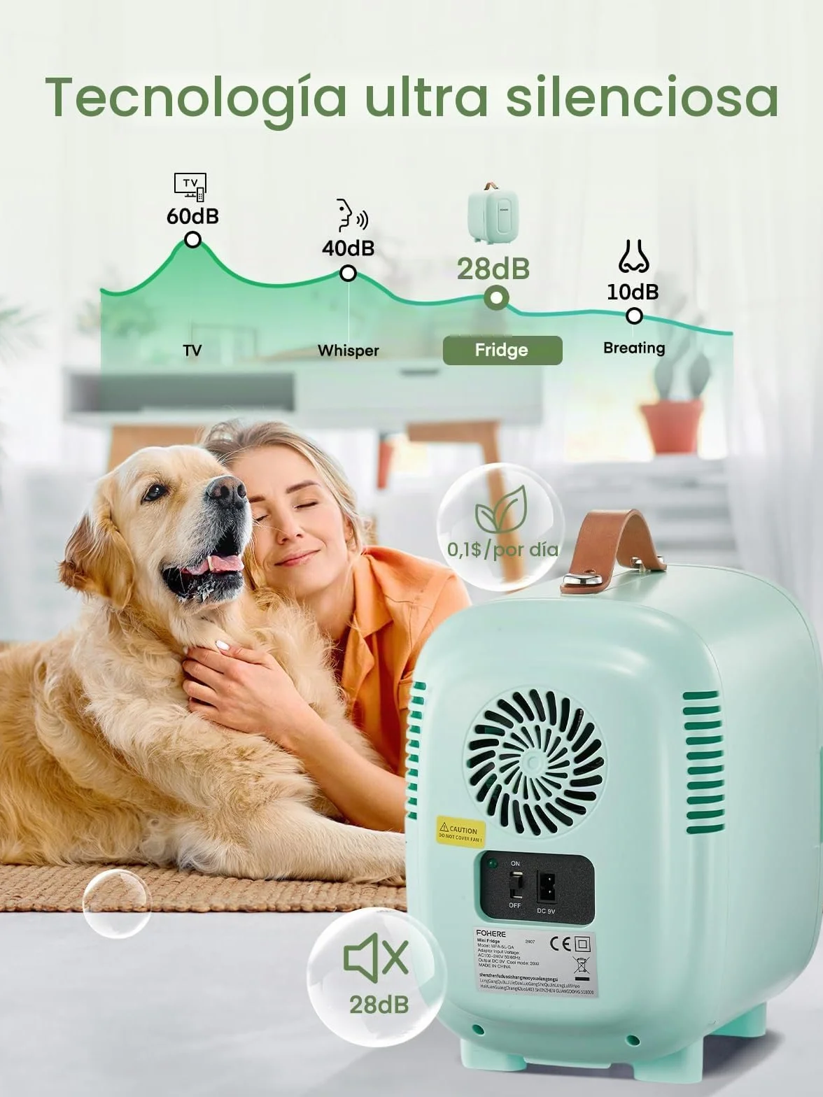 FOHERE Mini Nevera 5 Litros 6 Latas CA+CC Silencioso Portátil Enfriar Calentar Verde