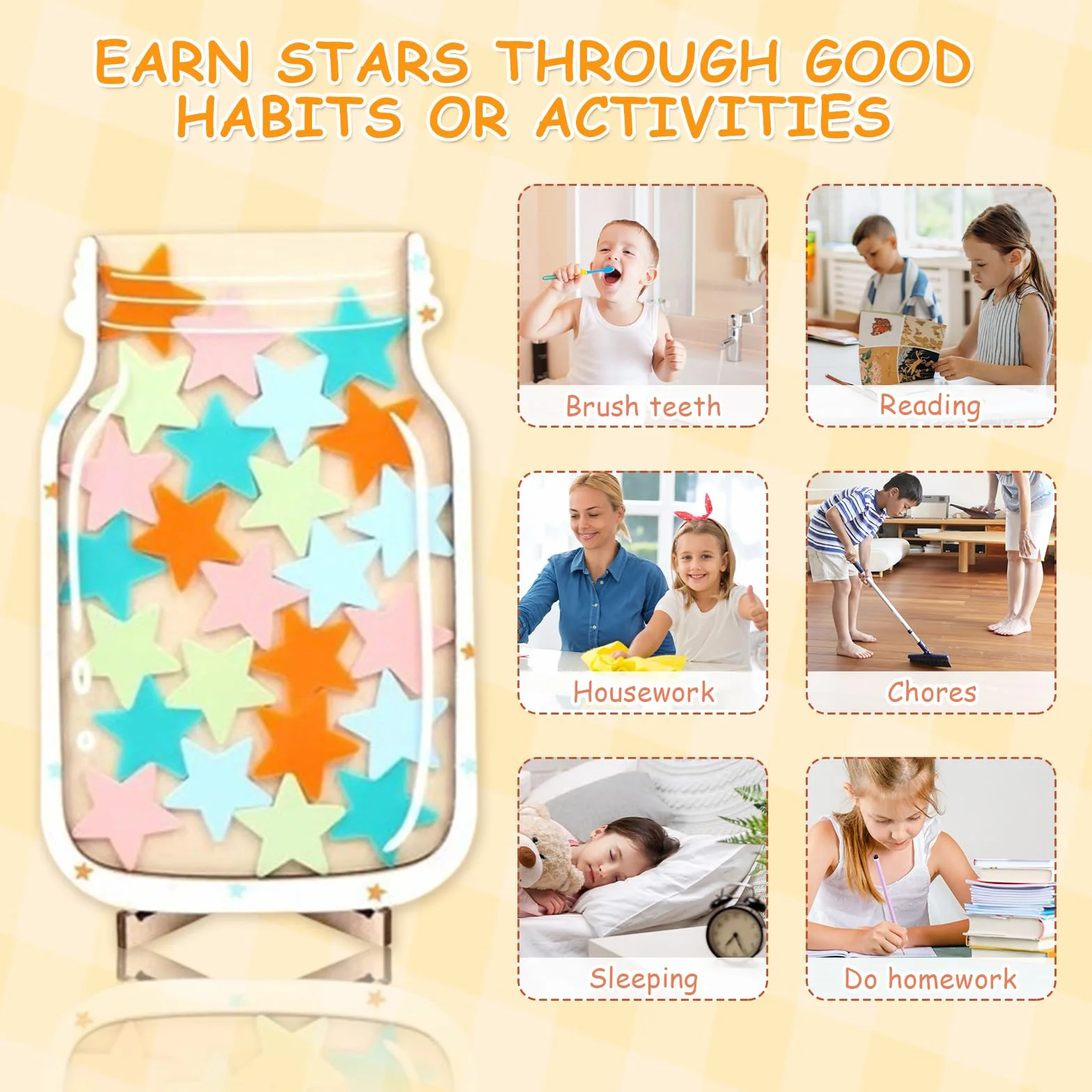 Tarro de Recompensa para Niños, Magnético con Estrellas, Frasco de Incentivo para Comportamiento