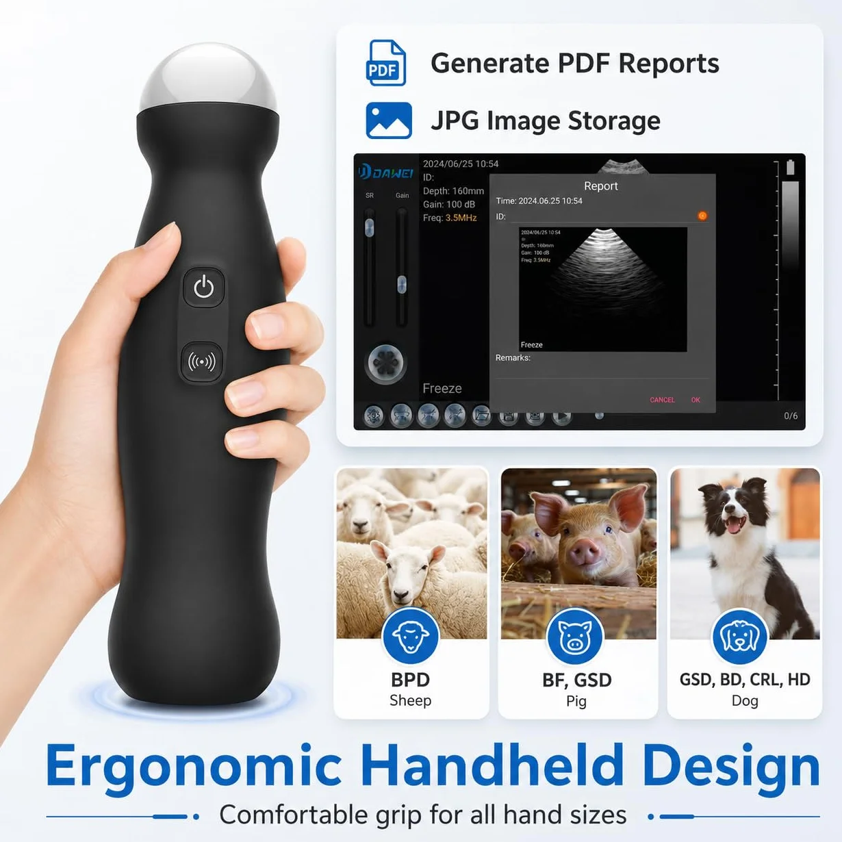 Escáner de ultrasonido veterinario inalámbrico, dispositivo de mano compatible con Android con sonda de 3,5 MHz para detección de embarazo en perros, ovejas y cerdos