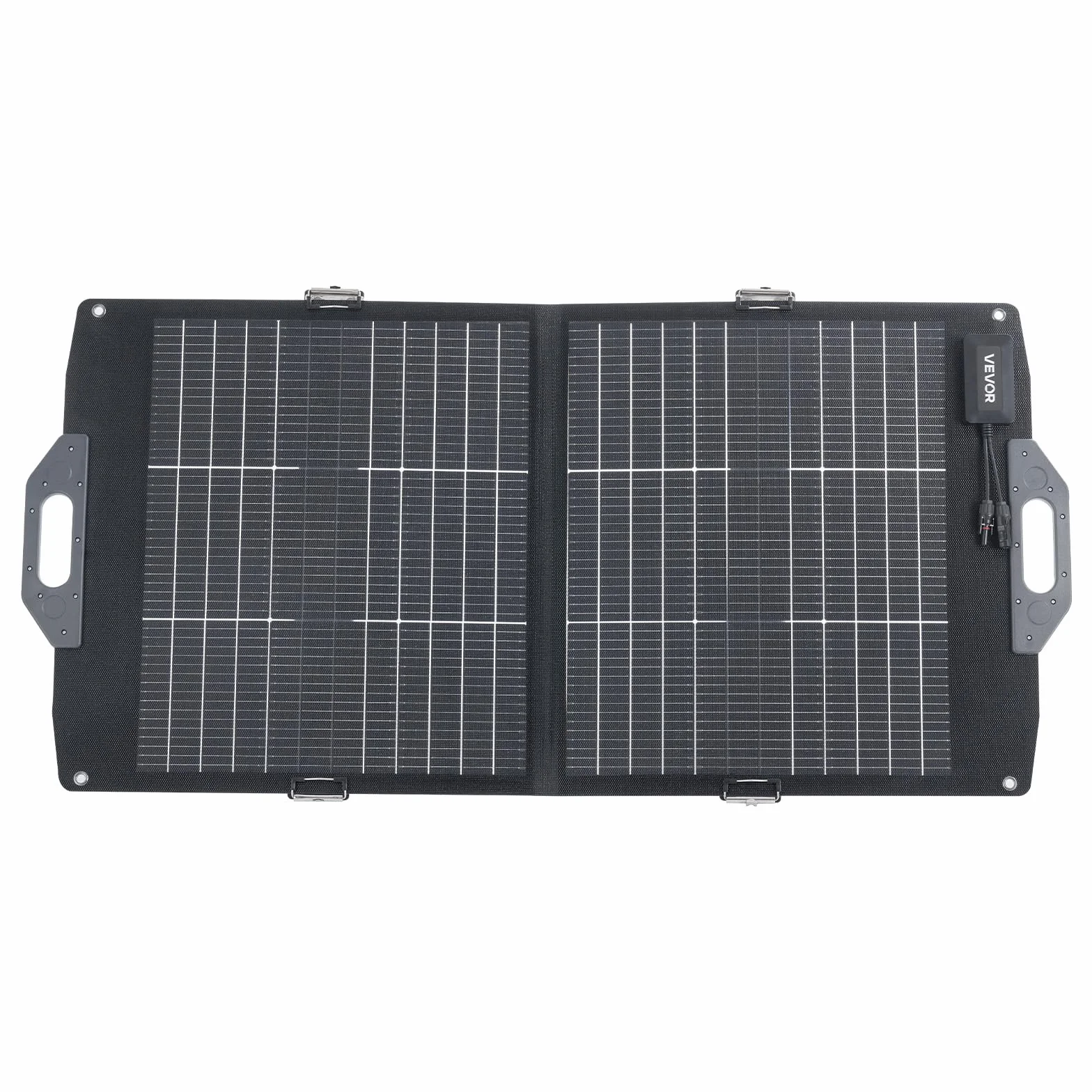 VEVOR Placa Solar Plegable 100W, Panel Solar Portátil con Célula Fotovoltaica Bifacial, Salidas de USB MC4 DC, IP65 Impermeable, Compatible con Estaciones de Energía Autocaravanas Acampada Viajes