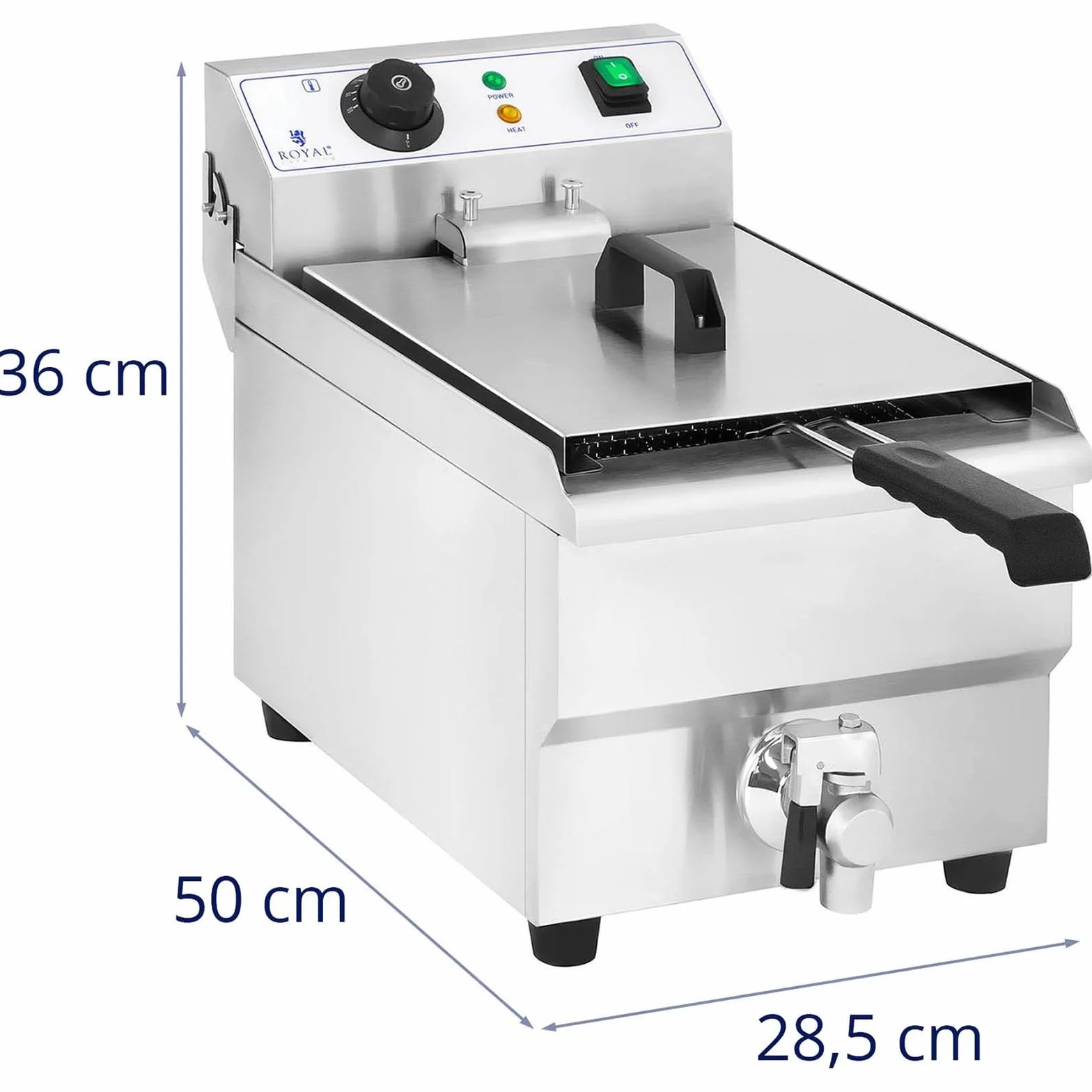Royal Catering Freidora Electrica Profesional RCEF 10EH-1 (10 L, 3 000 Watt, Termostato, Grifo de vaciado, Acero inoxidable)