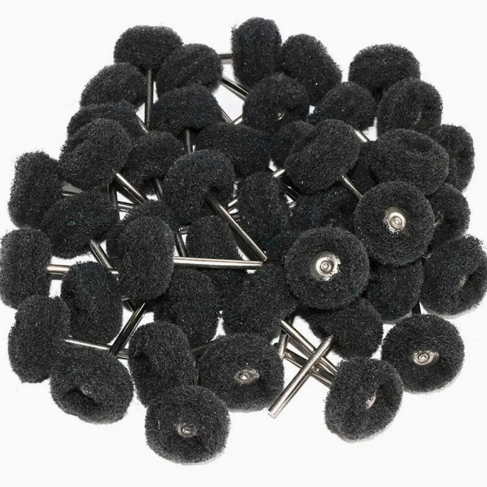 Juego de 50 mini cepillos para estropajo, rueda abrasiva, fibra de nailon, cabezal de lijado, pulido de 25 mm de diámetro, color negro, 50 unidades