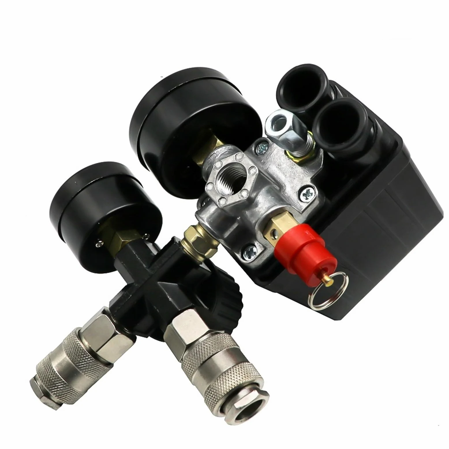 Interruptor de Control presión Bomba compresor Aire, regulador Alivio del colector 4 Puertos, 220V/380V, válvula 30-120PSI con manómetro(380v)