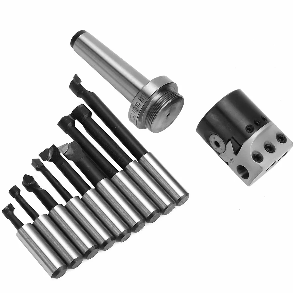 Oumefar Cabezal de Mandrinar Vástago MT3 Rosca 1-1/2-18UNF Plato F1-12 mm Acero al Carbono Incluye 9 Cuchillas