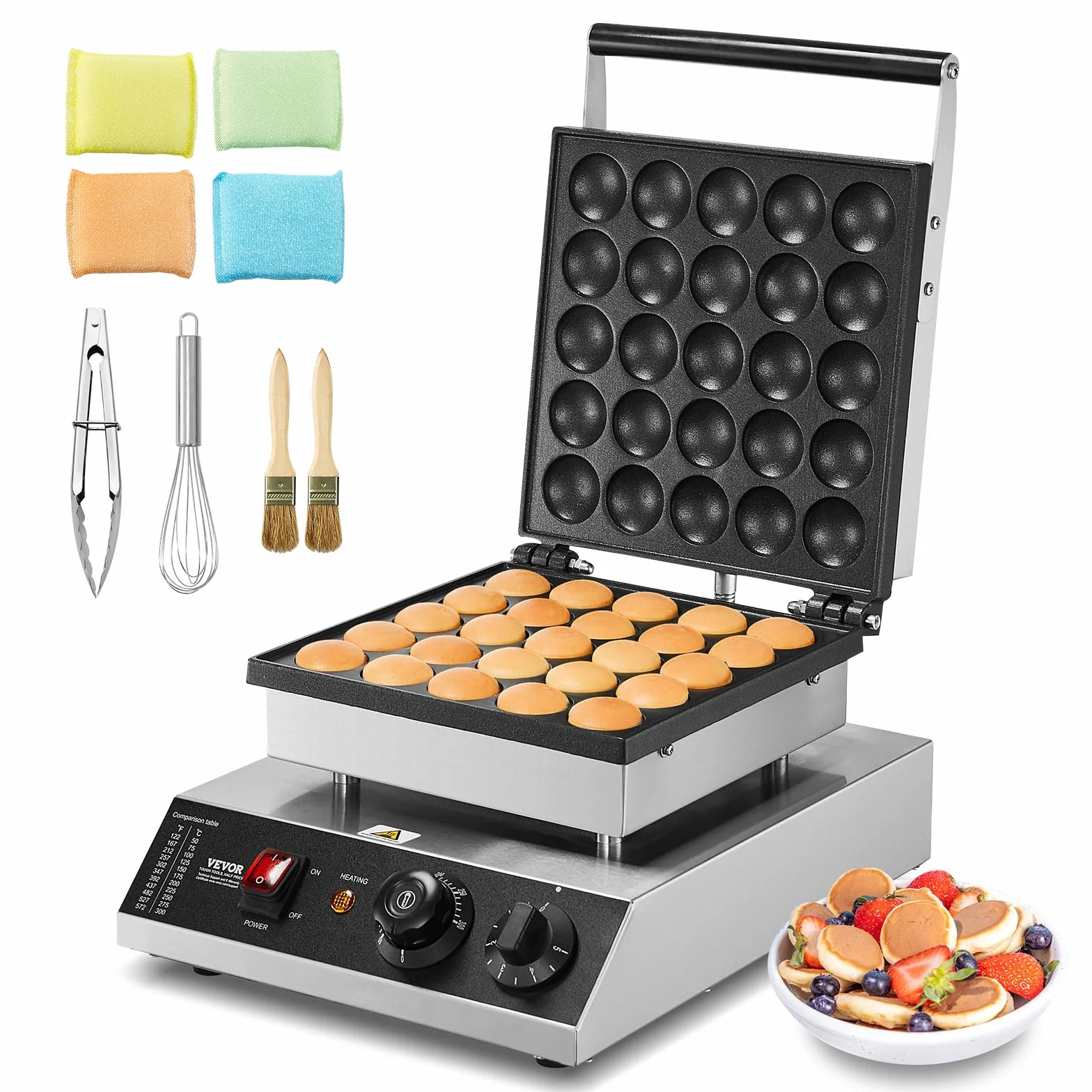 VEVOR Mini Máquina para Hacer Panqueques Holandesa, 43 mm diámetro,1700 W, Acero Inoxidable Antiadherente, Control de Temperatura y Tiempo, para Cocina Casera y Restaurante, 310 x 392 x 230 mm, 25P