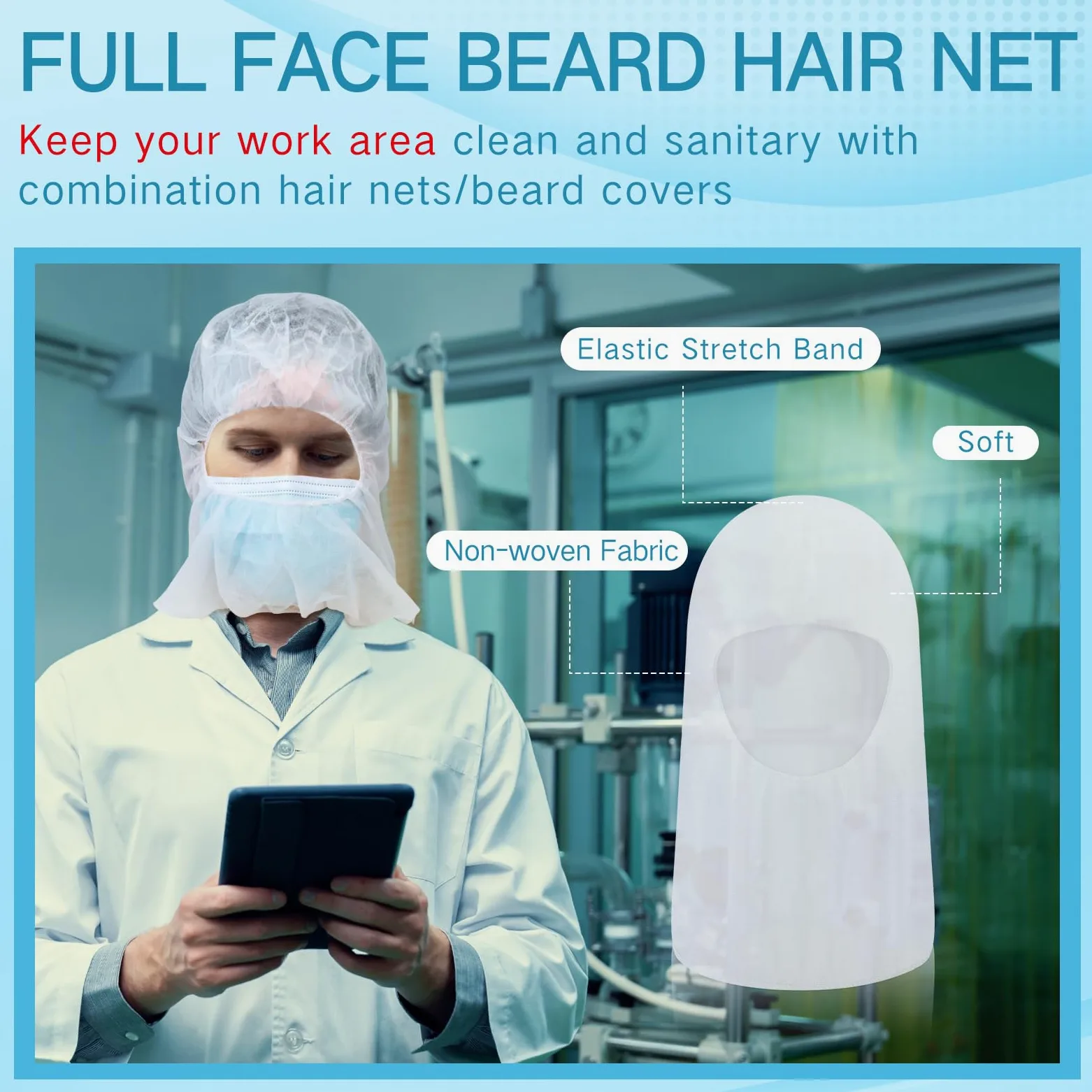 Yahenda 200 campanas desechables para barba de cara completa, redecillas elásticas para el cabello, redecillas protectoras para el cabello, redecillas para el cabello, servicio de alimentos, campanas