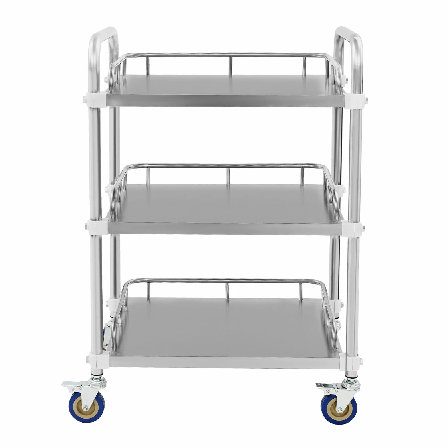 Carro de acero inoxidable para servicio de laboratorio, 3 estantes, carro de servicio de laboratorio, carrito de té, carrito de cocina de acero inoxidable con 4 ruedas giratorias, 2 frenos