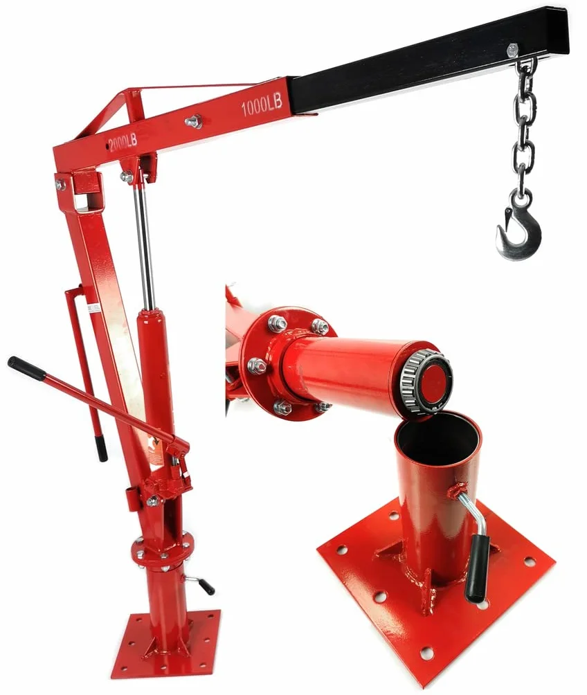 IMJ-Global Grúa Hidráulica Gruetta 1T | Giratoria 360° | Plegable | Elevación de Motor para Taller de Furgoneta