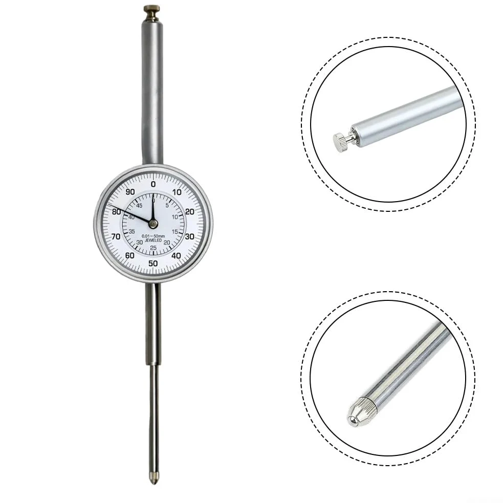 para reloj Comparador de Precisión 0-50mm con Resolución 0.01mm y Tornillo de Fijación para Medición Industrial