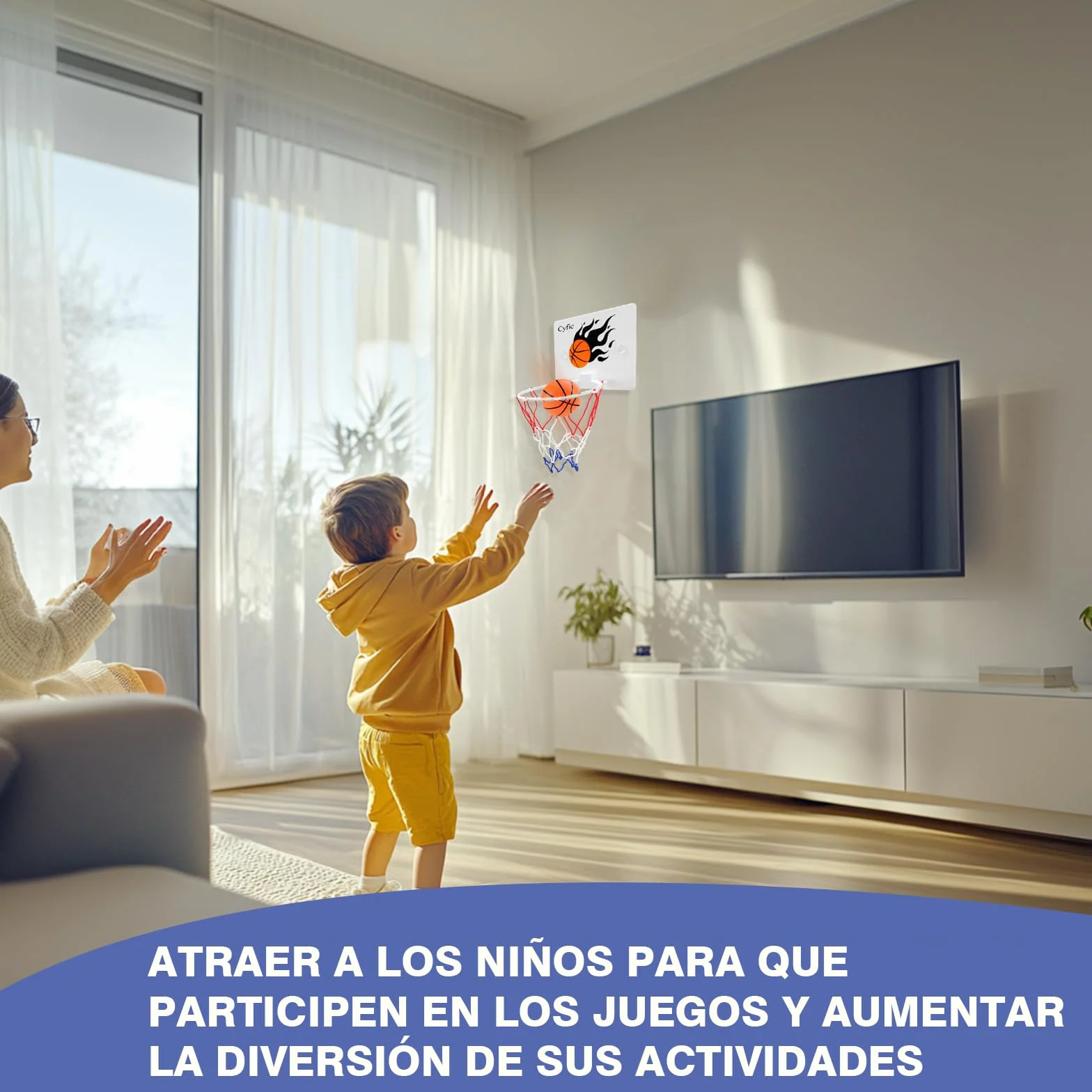 CYFIE Mini Canasta Baloncesto Infantil Interior con Ventosas, 3 Balones y 1 Bomba de Aire