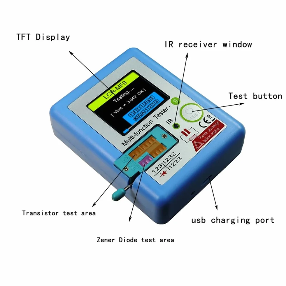 Multímetro con Pantalla LCD TFT LCR-MF9, Comprobador de Transistores, Diodos, Triodo, Condensadores, Resistencias, Medidor de Prueba MOSFET NPN PNP Triac