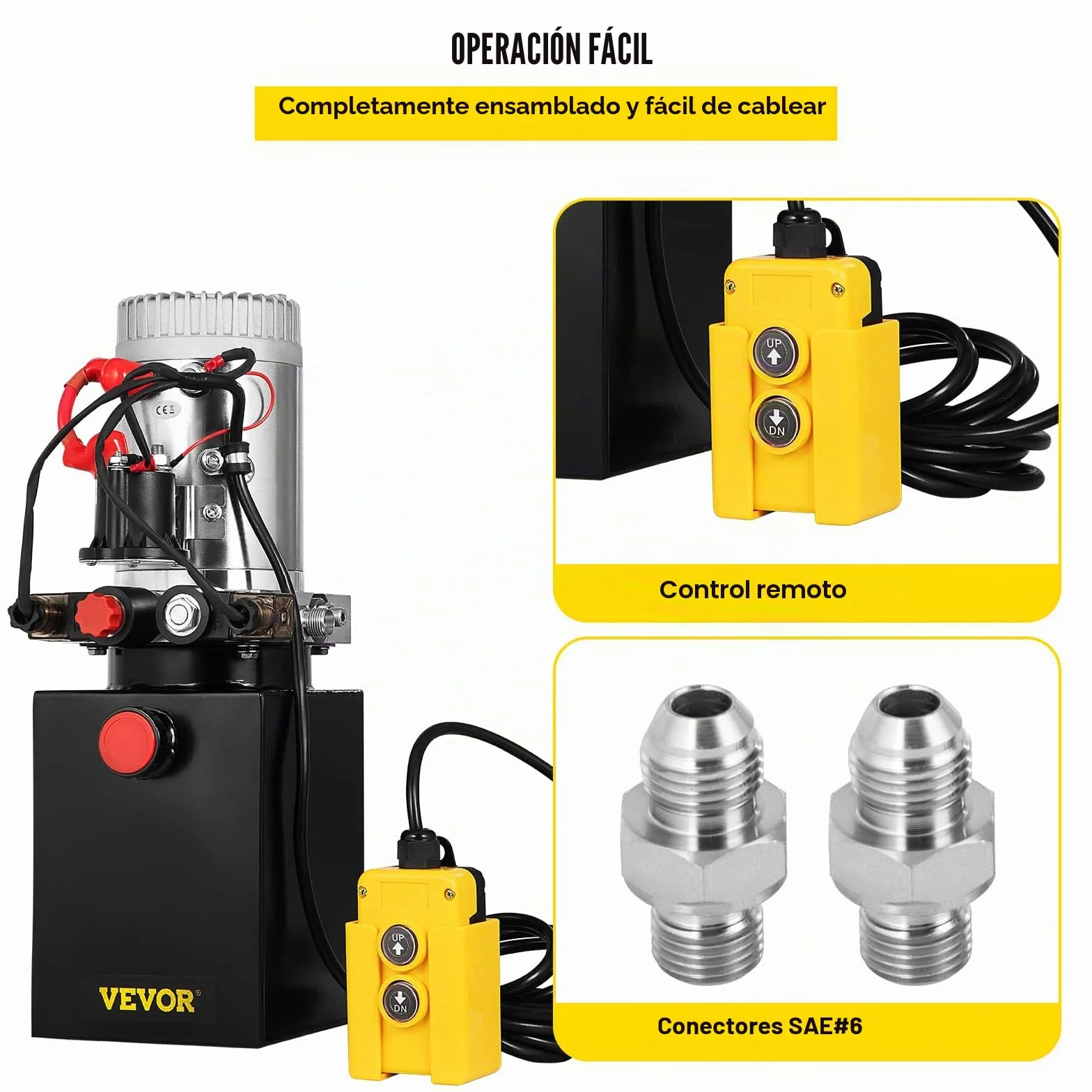 VEVOR Bomba Hidráulica Remolque Tanque 12V con Doble Efecto 4L, para Remolque de Coches, Depósito de Metal, Bomba Hidráulica con Efecto Doble para Remolque Volquete