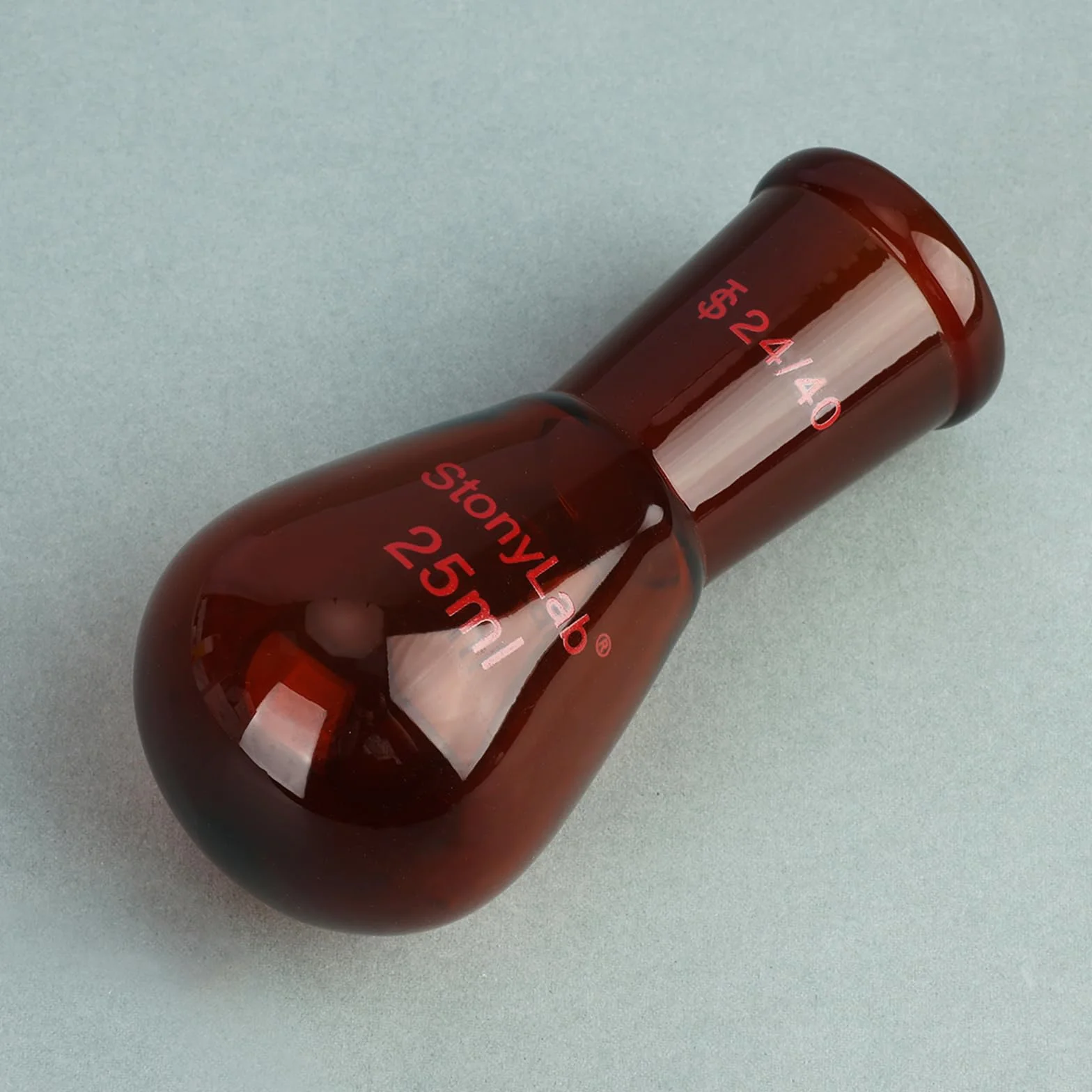 Matraz de Recuperación de Vidrio Borosilicato Ámbar 25 ml, Cuello Único 24/40, Pared Gruesa