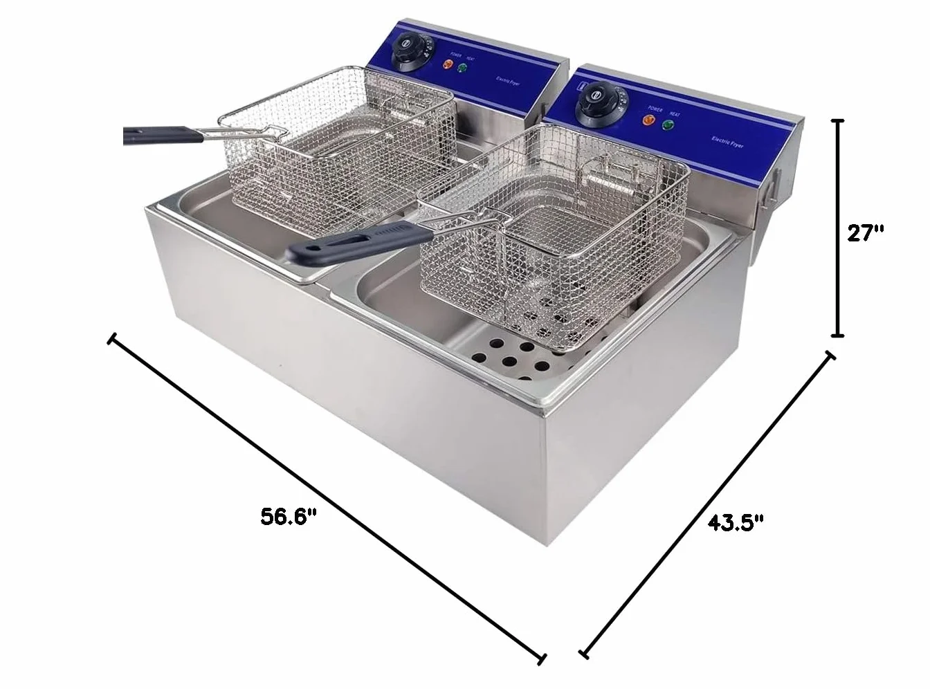 Freidora Eléctrica 20L Comercial 2 Tanques 10L+10L Acero Inoxidable 2x3000W 220V-240V Termostato 60-200 ° C Capacidad de Aceite Máxima 6L+6L