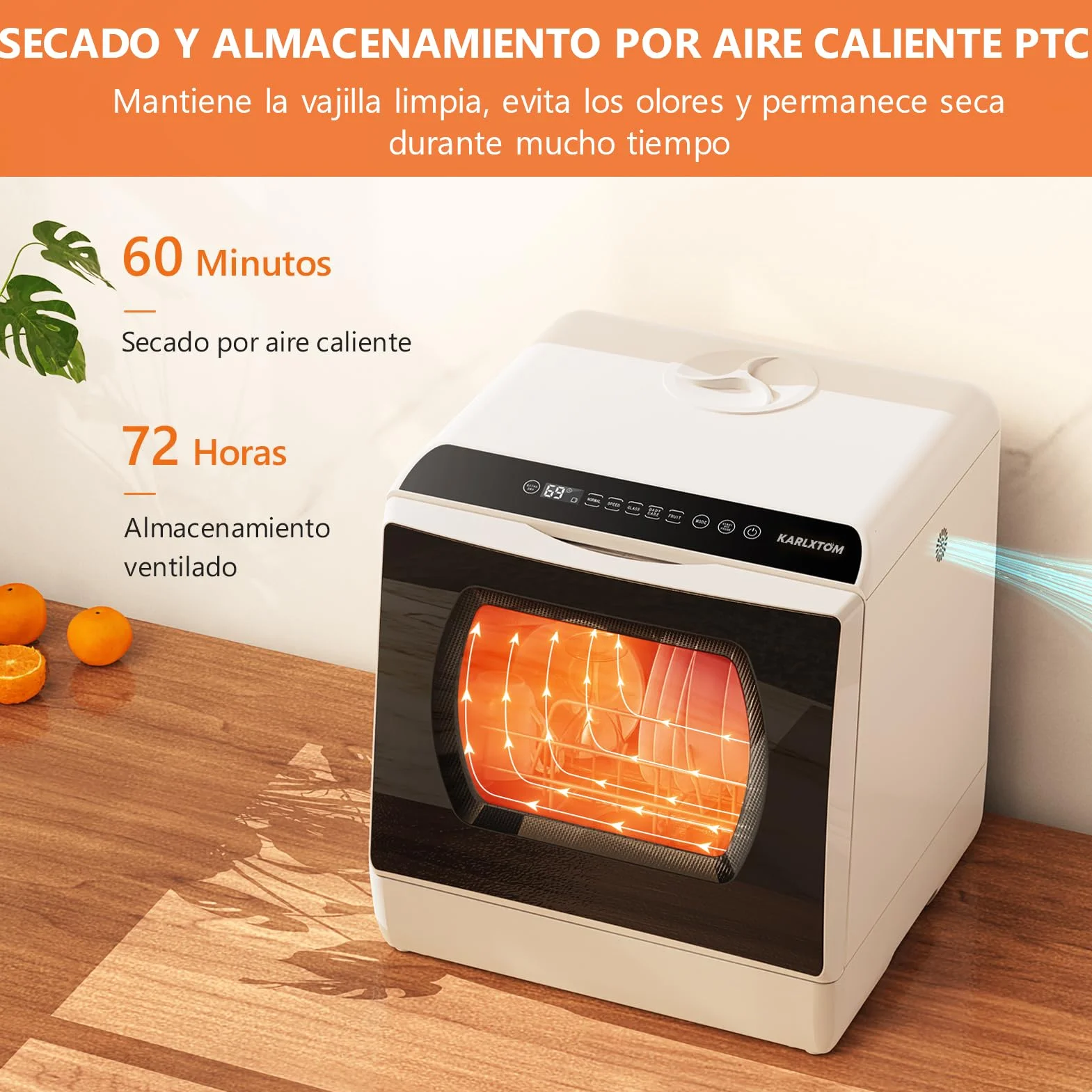 Karlxtom Lavavajillas de Encimera Mini Portátil 45 cm 6 Programas LED