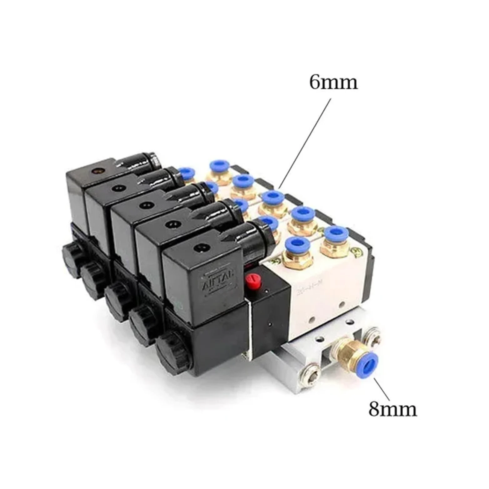Bloque de electroválvula neumática 4V210-08, 12/24 V CC, 110/220 V CA, opción múltiple, con Base de Montaje y colector de 2/3/4/6 vías(5 Position 6mm Fitting,AC110V)