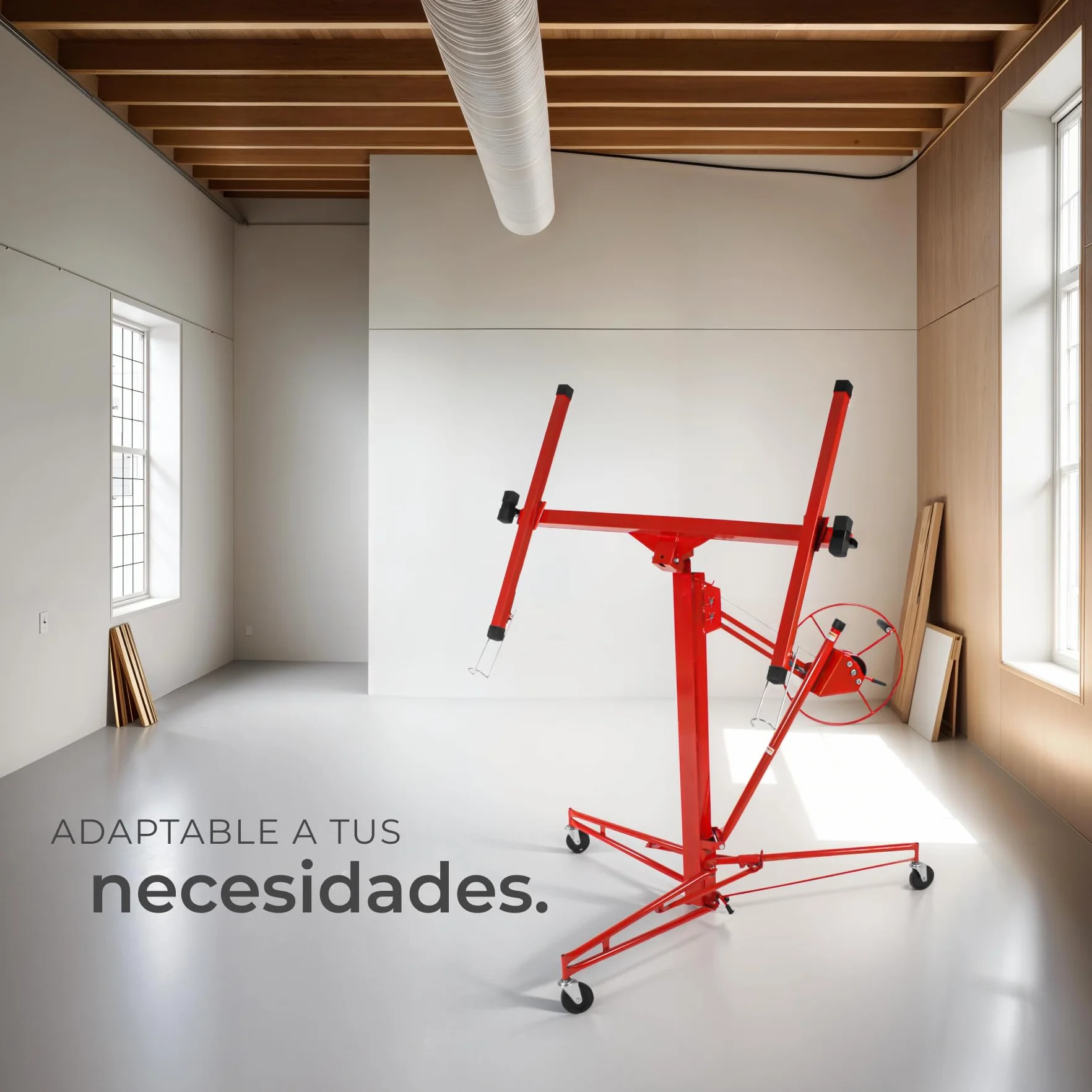 TecTake® Elevador Placas de Yeso, Pladur Profesional, Herramientas para Pladur, Plataforma Elevadora, Maquina de Pladur, Caballete Extensible, Planchas de Pladur, Carga 68 kg - Rojo