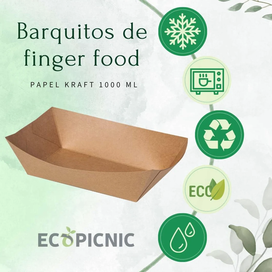 Barquetas de Papel 500 Unidades 1000 ml | Bandejas Desechables de cartón para Alimentos, Ideales para Patatas Fritas, Aperitivos, y Comida para Llevar