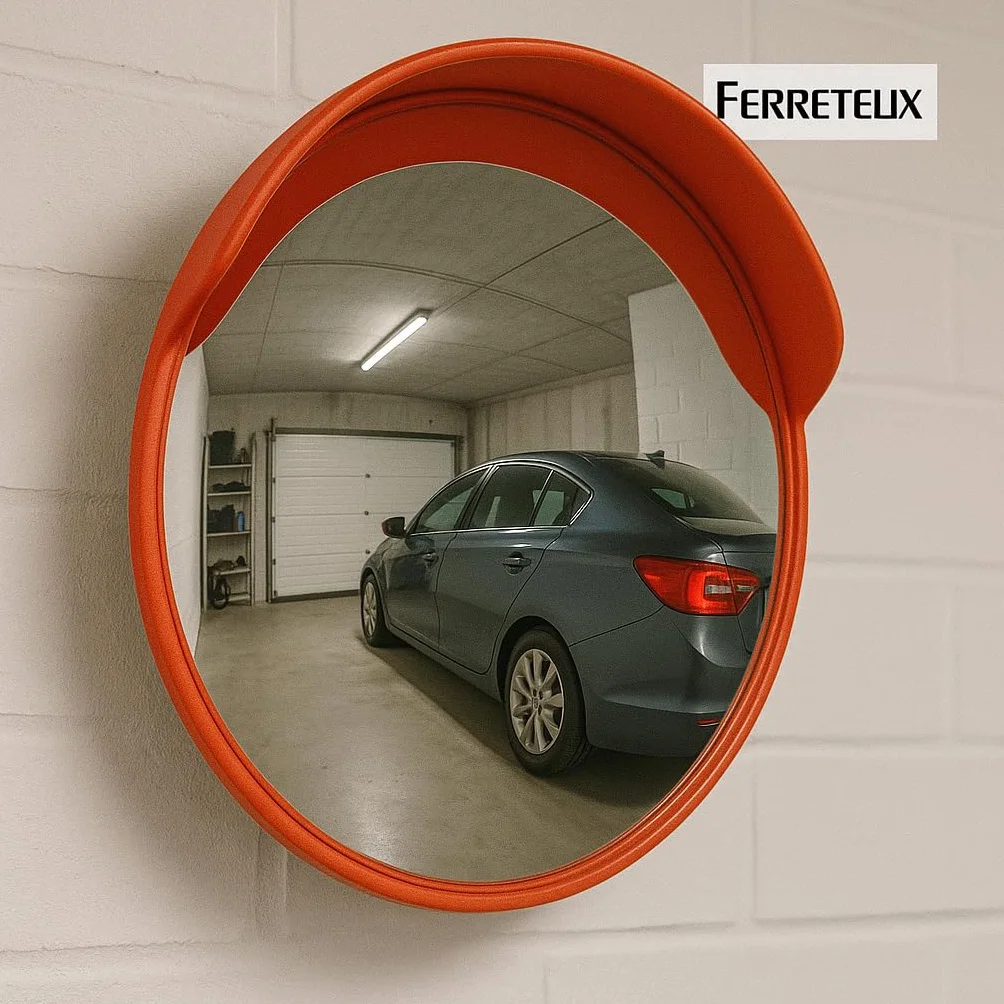 FERRETELIX® Espejo de Tráfico Convexo 80 cm Exterior – Irrompible – Visera Solar – Con Soporte para Poste Ajustable + Soporte para la pared – Alta Visibilidad (80)