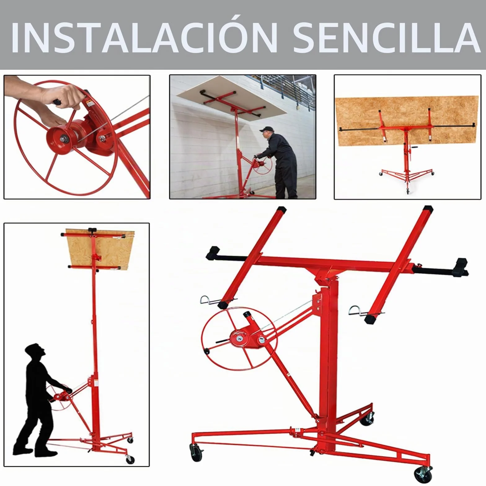 Soporte elevador XXL para placas de yeso, altura de trabajo ajustable de 132-325 cm, brazo de carga máx. de 295 cm y capacidad de carga de 68 kg, plegable, ayuda de montaje para yeso y