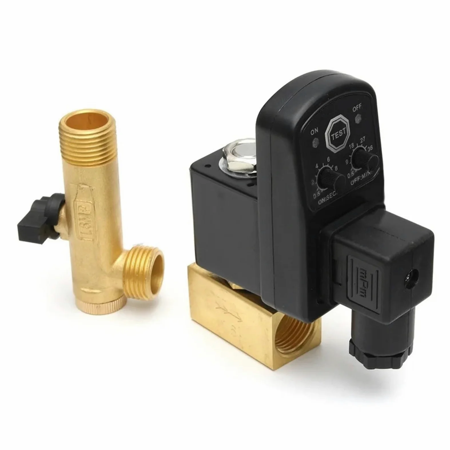 Solenoides, Válvula de drenaje de 1/2 ", compresor de aire electrónico temporizado, tanque de Gas, válvulas de drenaje automáticas de 2 vías for filtros, cilindros de aire, 1 ud.(GREEN_OPT-A)