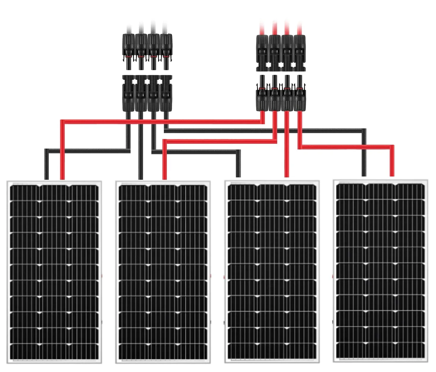 Conectores solares 4 a 1, adaptador paralelo de rama en Y para múltiples paneles solares (rojo y negro)