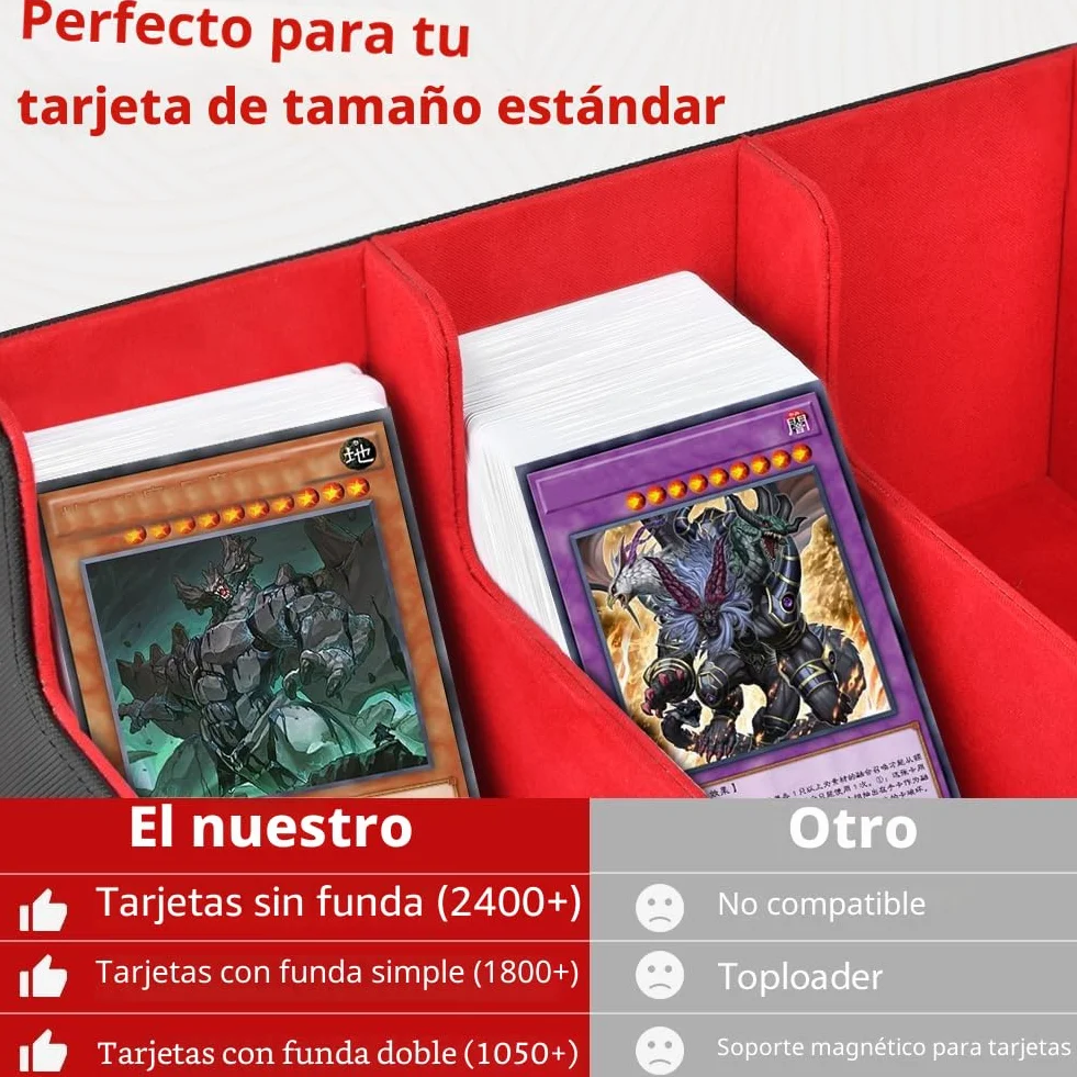 Aolso Caja de Barajas para Cartas, Deck Box para 2400+ PTCG Cartas, Flip Caja de Almacenamiento de Tarjeta con 8 Card Dividers, para MTG TCG PTCG, Negro y Rojo