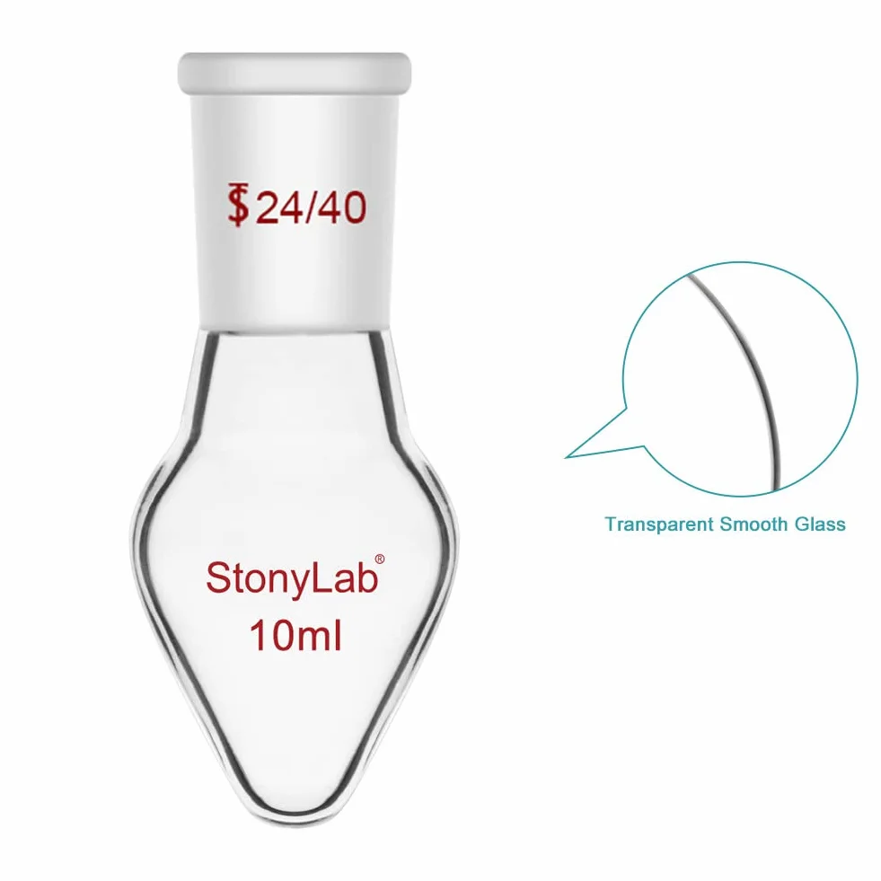 Stonylab Matraz de Recuperación de Vidrio Borosilicato, Cuello Único, Junta Cónica 24/40 Estándar, Forma de Pera, 10 ml