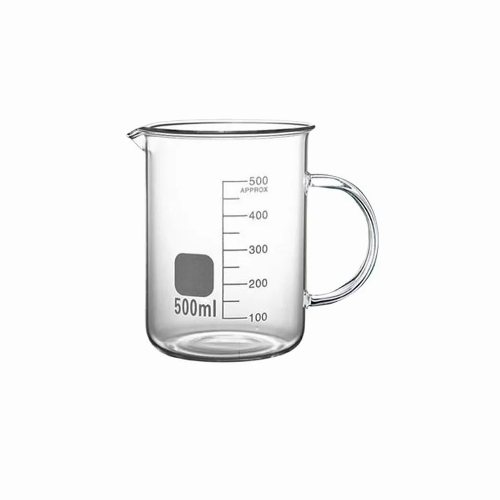 Vaso de vidrio 500ml 1000ml taza medidora borosilicato con mango for cocina laboratorio(500ml handle)
