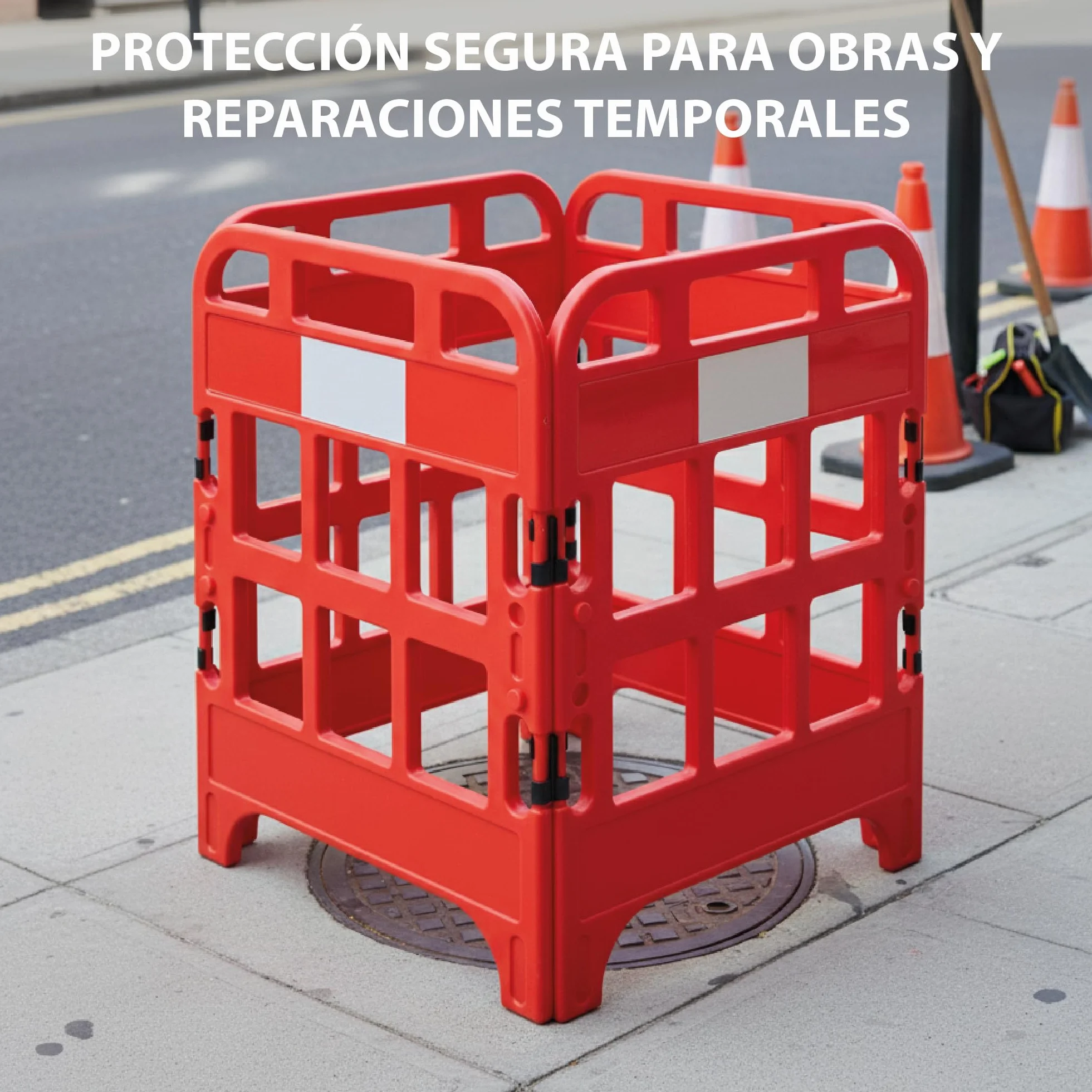 Valla de Seguridad Modular Plegable de Plástico con Bandas Reflectantes | Set de 4 Paneles Conectables | 100x75 cm | Barrera de Protección para Obras, Zonas de Reparación y Áreas Peatonales
