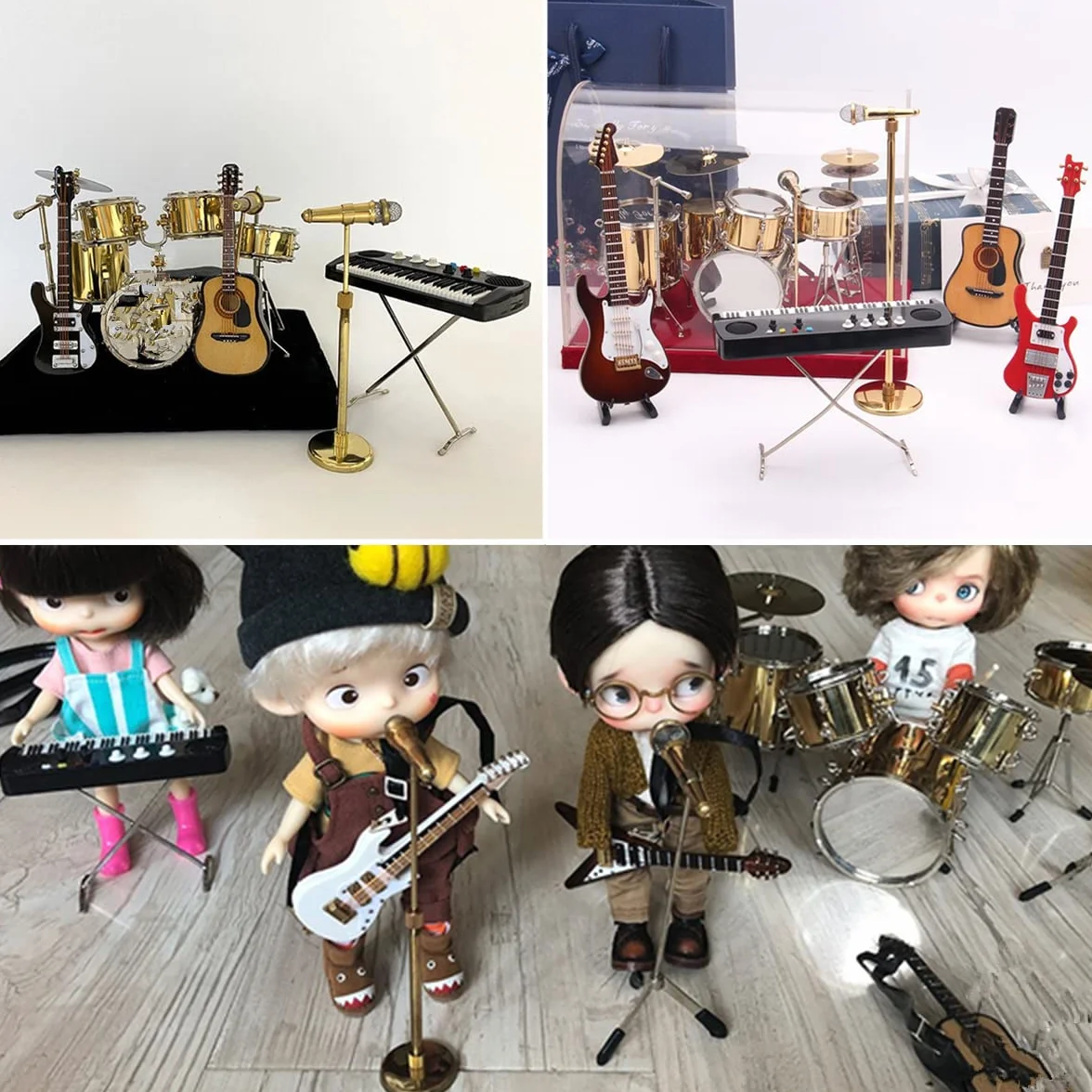 Micrófono en Miniatura de 8 cm, Mini Instrumento Musical, Soporte Dorado con Caja