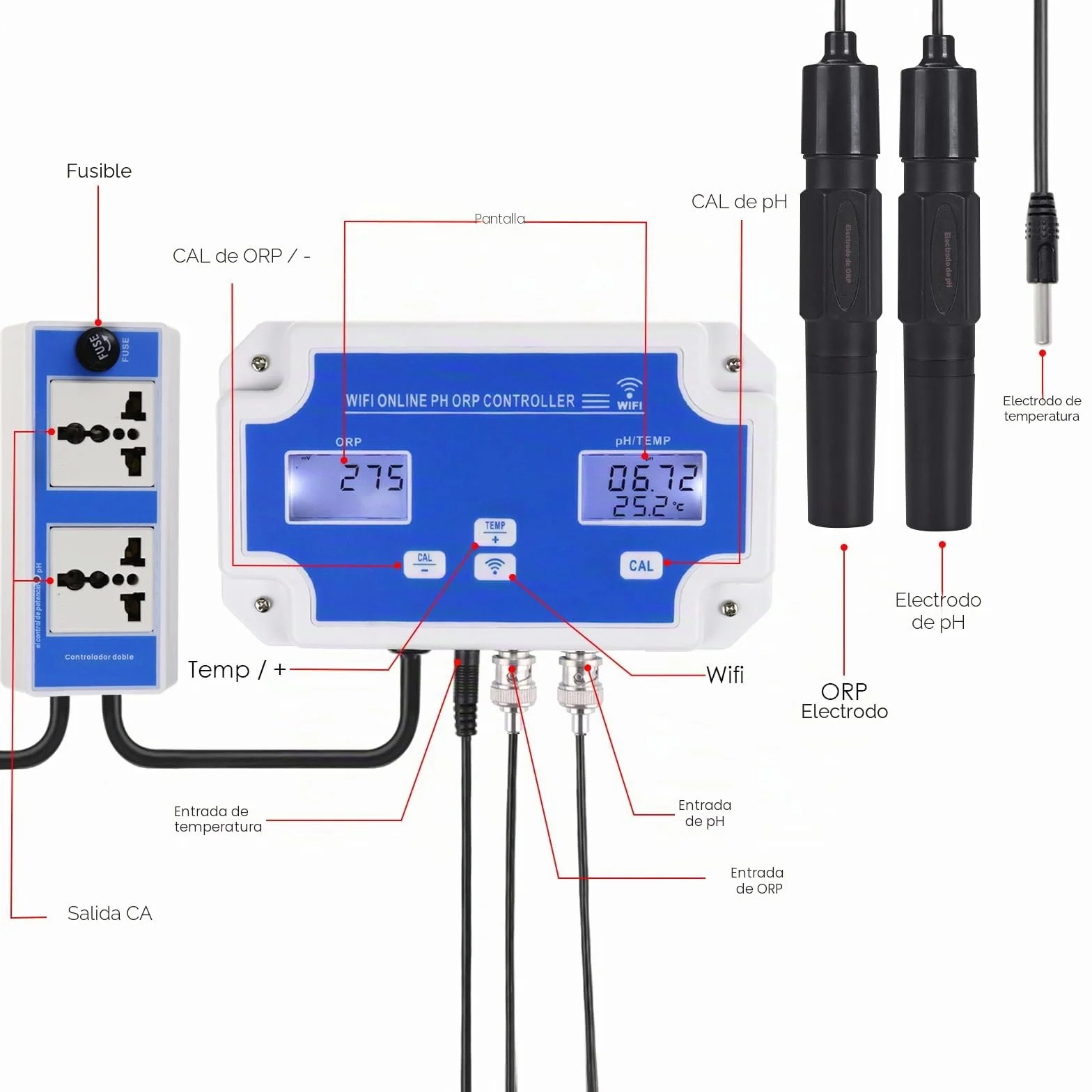 Medidor pH ORP Temperatura 3 en 1 Driver Inteligente con Control Remoto para Hidropónica Acuario Piscina