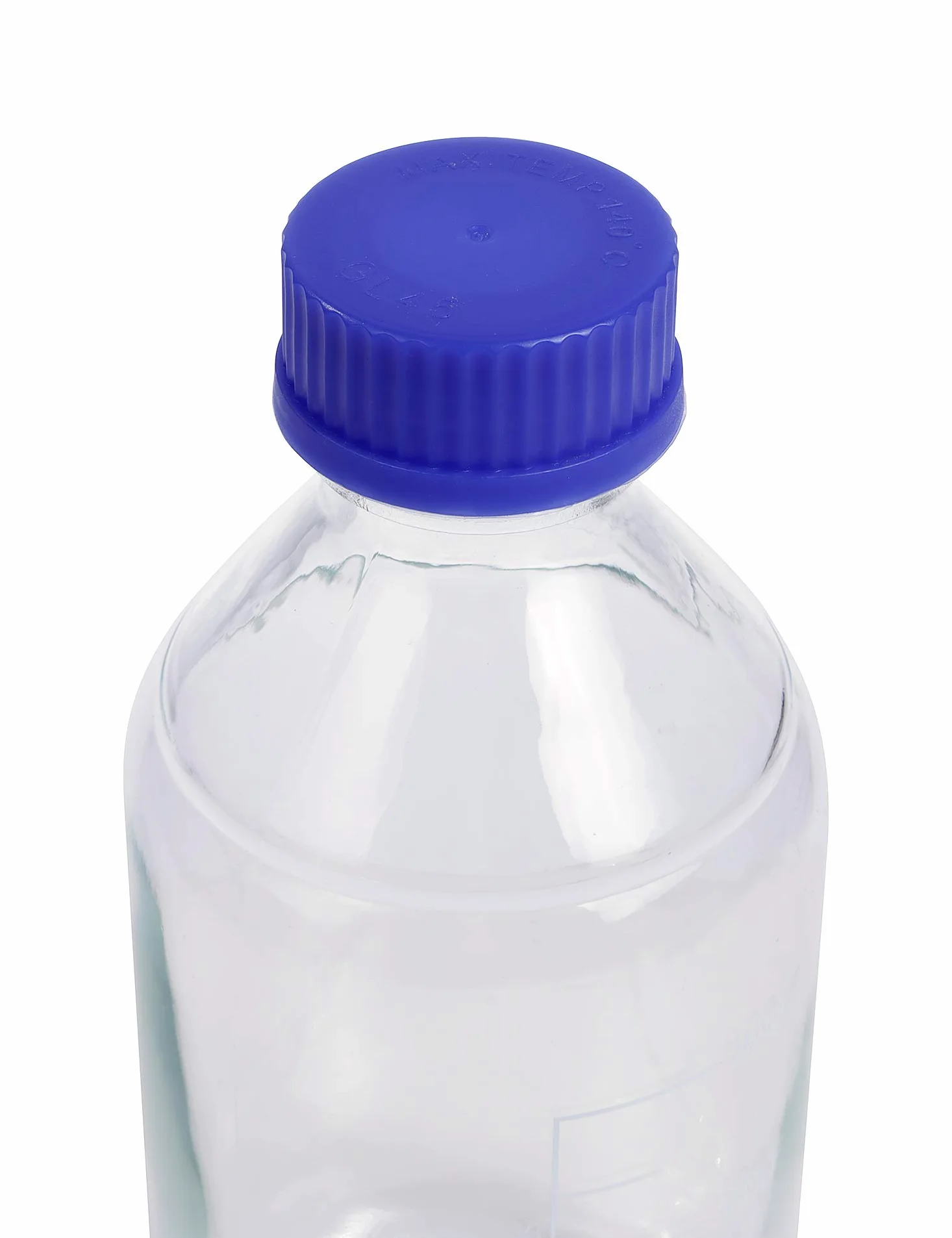Pyrex - Paquete de 4 botellas de vidrio redondas graduadas de 1000 ml con tapón de rosca de polipropileno azul GL45