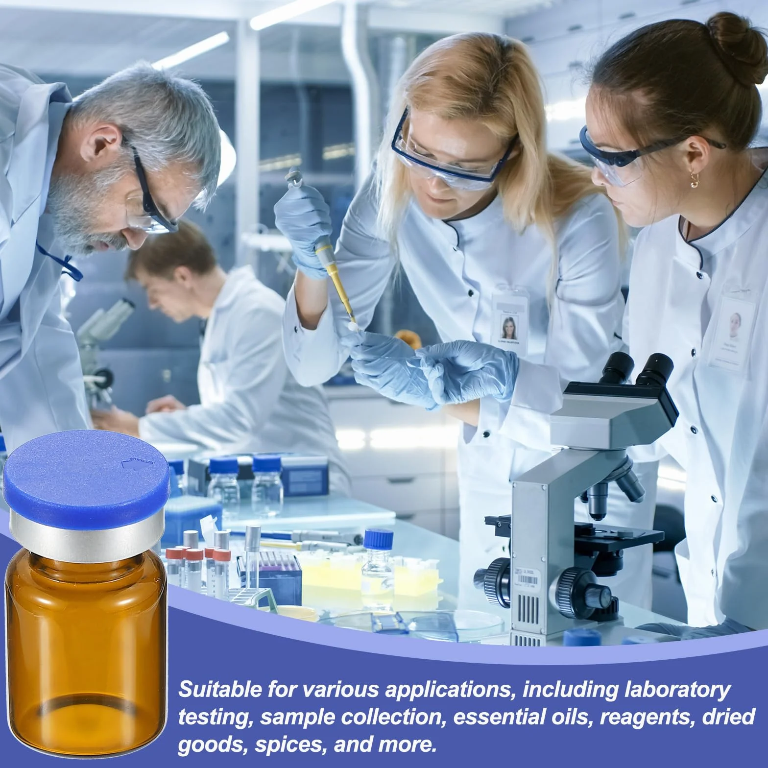PATIKIL Frascos de Muestra de 5 ml, 100 Unidades, Frascos de Laboratorio Vacíos con Tapón de Goma Butílica, Vidrio de Borosilicato Ámbar