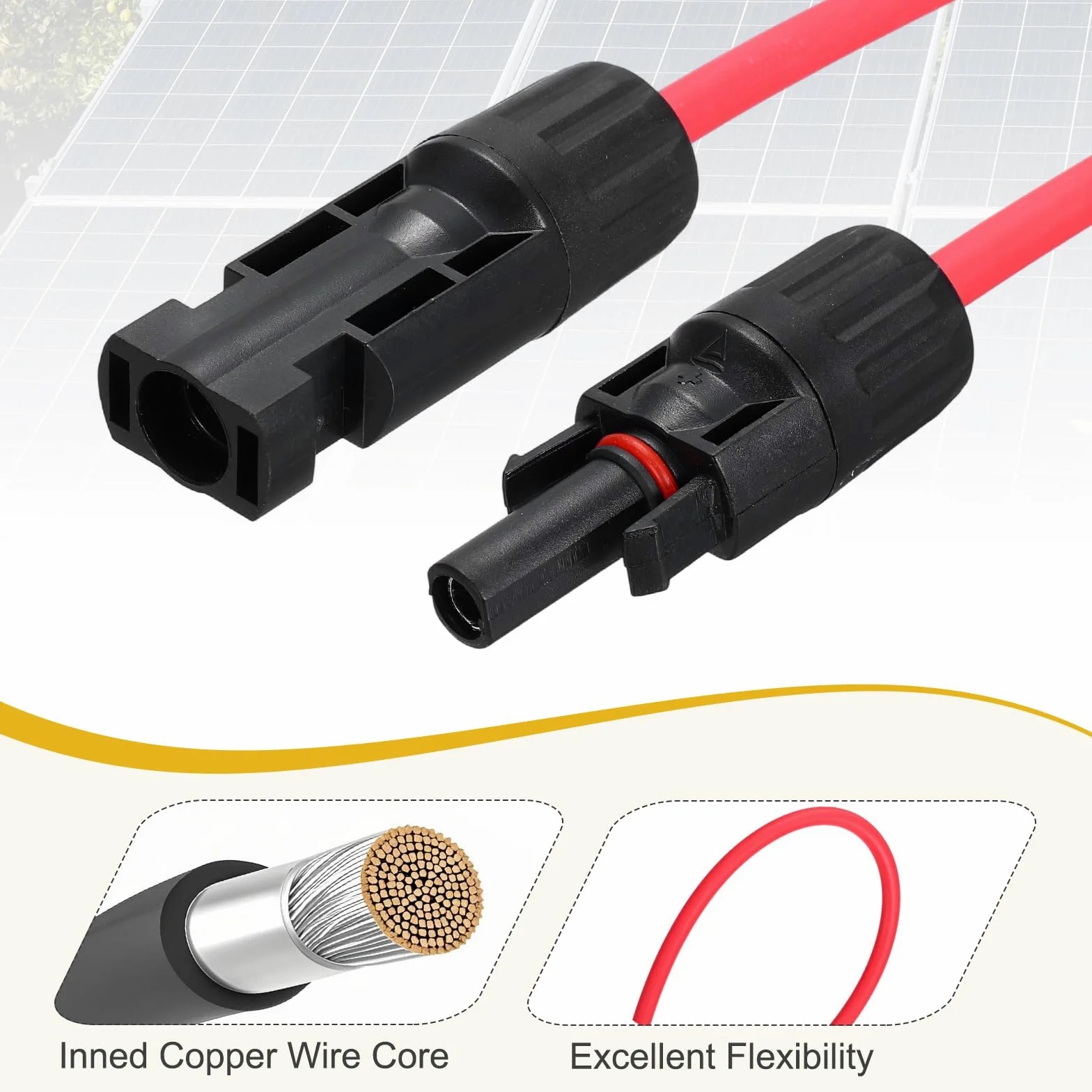 QUARKZMAN 1 Par De Cable De Extensión Para Paneles Solares, 10AWG 1000V Macho A Hembra Cable De Extensión, Cable Para Paneles Solares Para Autocaravanas, Negro&Rojo 33 Pies