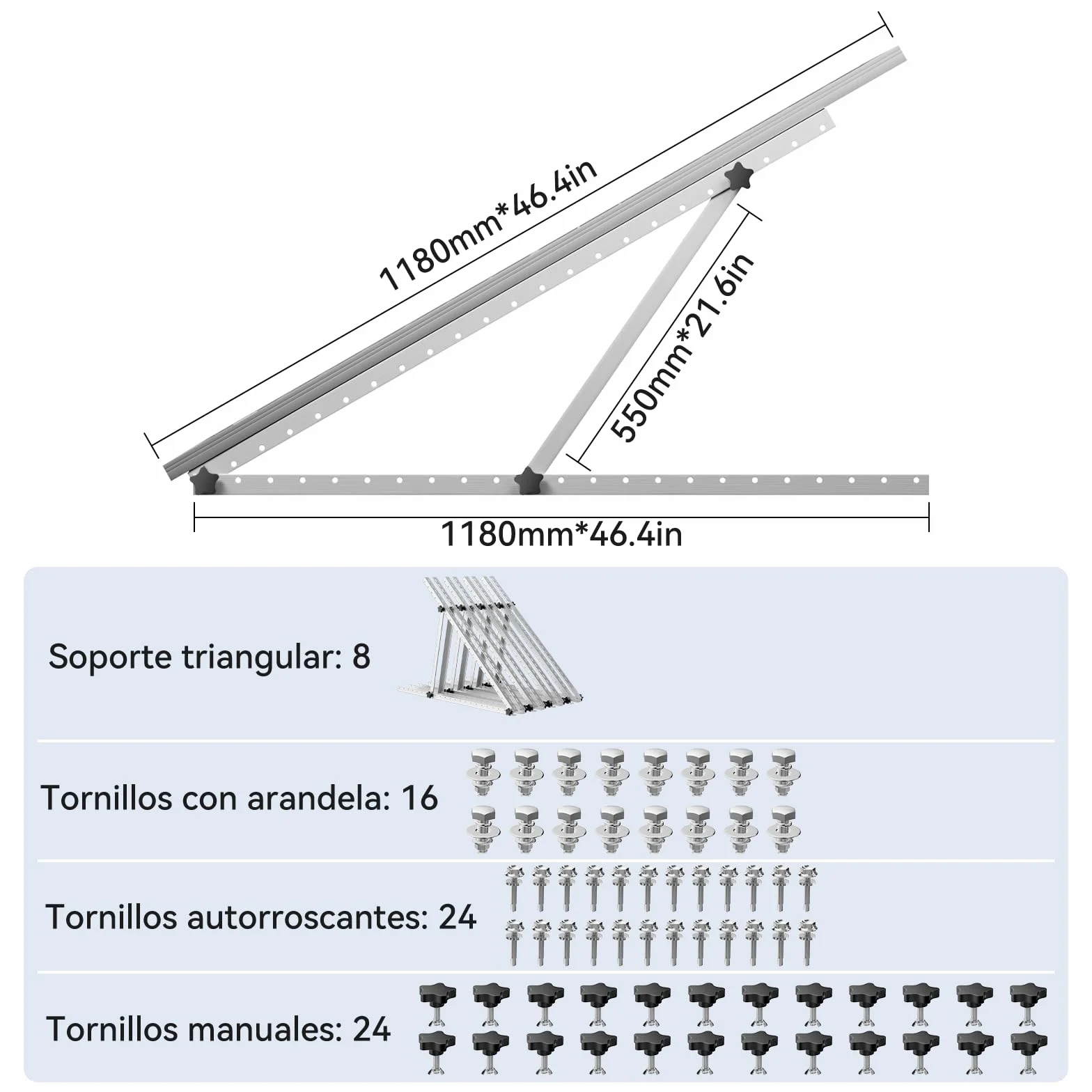 4 juegos de 47 pulgadas de anodización de 47 pulgadas, soportes de montaje ajustables para panel solar, patas inclinables plegables, soporte de paneles solares de 100, 200, 300, 400, 500 W, 4-8 (4PCS)