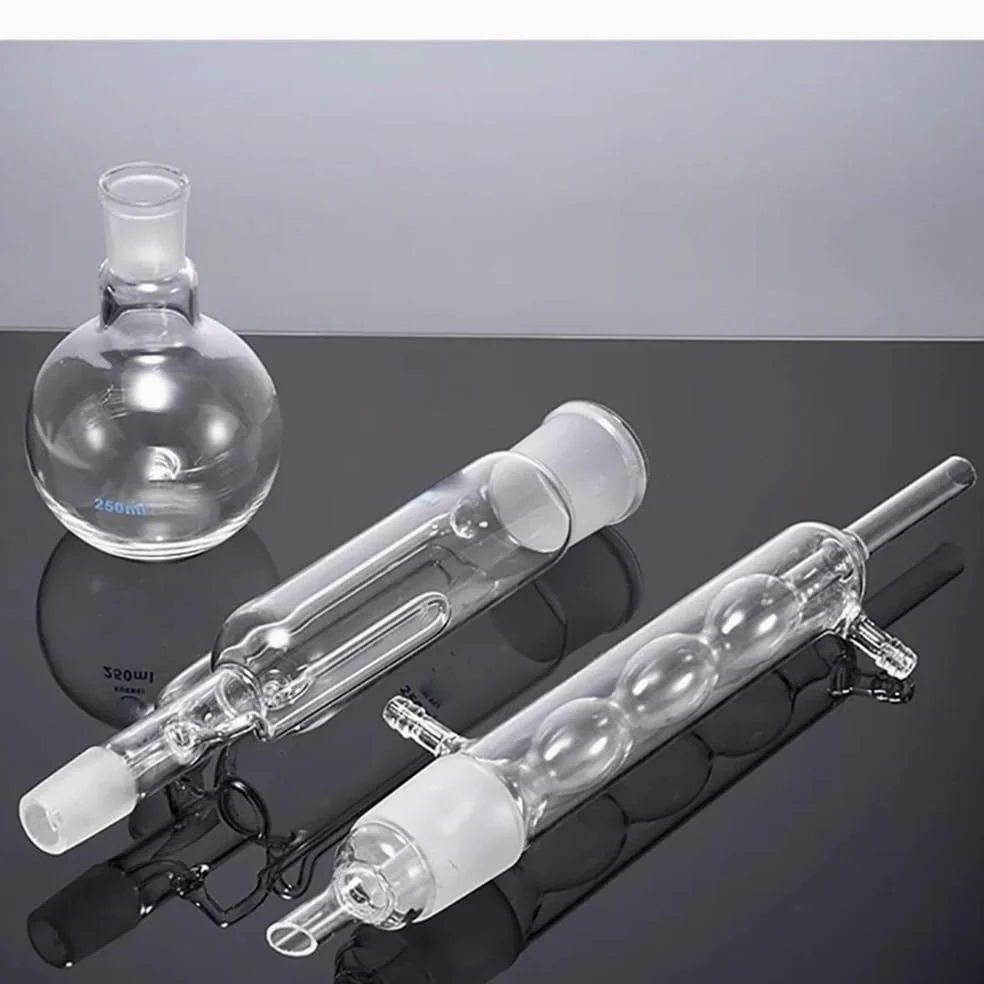 Equipos y suministros de laboratorio Aparato de extracción Soxhlet vidrio 250 ml con condensador bulbo y cuerpo extractor. Cristalería laboratorio