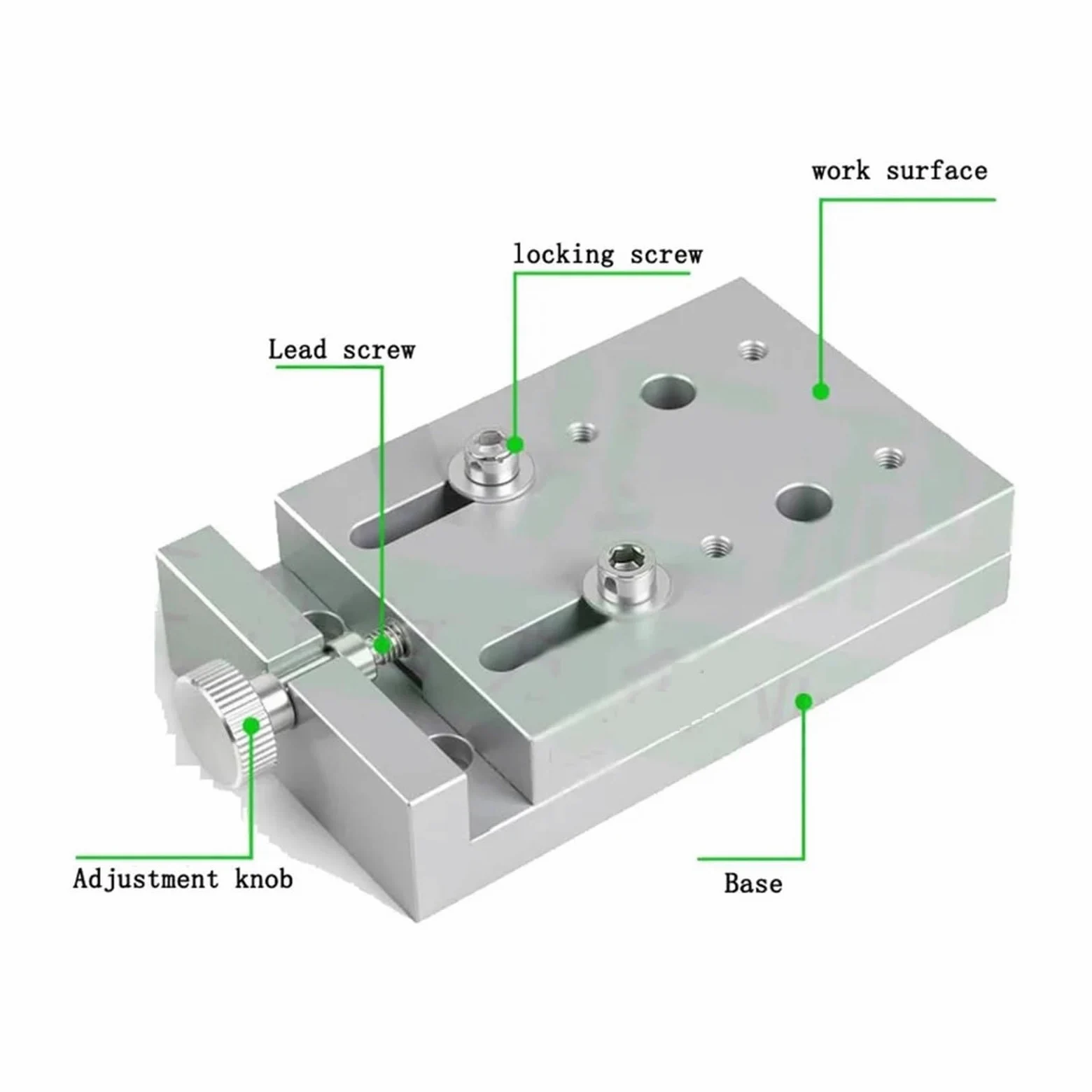 Recorrido de 20 mm, plataforma de 60 x 100 mm, guía de tornillo manual, eje X, plataforma lineal compacta