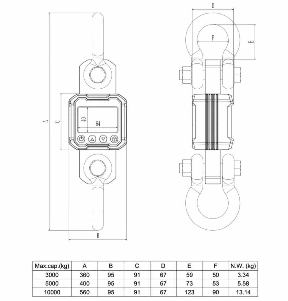 10T/9,979,0 kg Dinamómetro de tensión, báscula de grúa para medir cables y tensores de cuerda, báscula colgante digital, 10000 kg