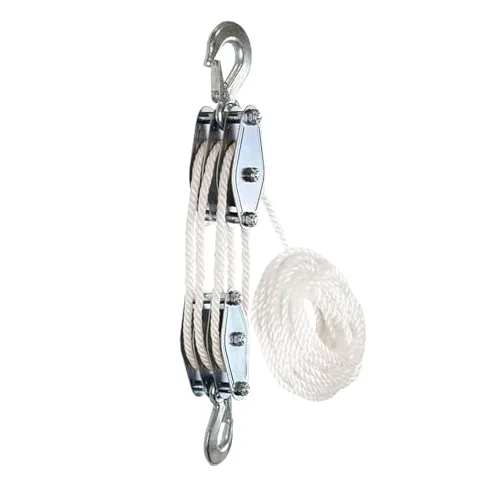Sistema de polea de elevación de cuerda pesada de 3 ruedas, bloque de 15 m, rueda de elevación ideal para uso industrial y doméstico, polea blanca para una carga eficiente