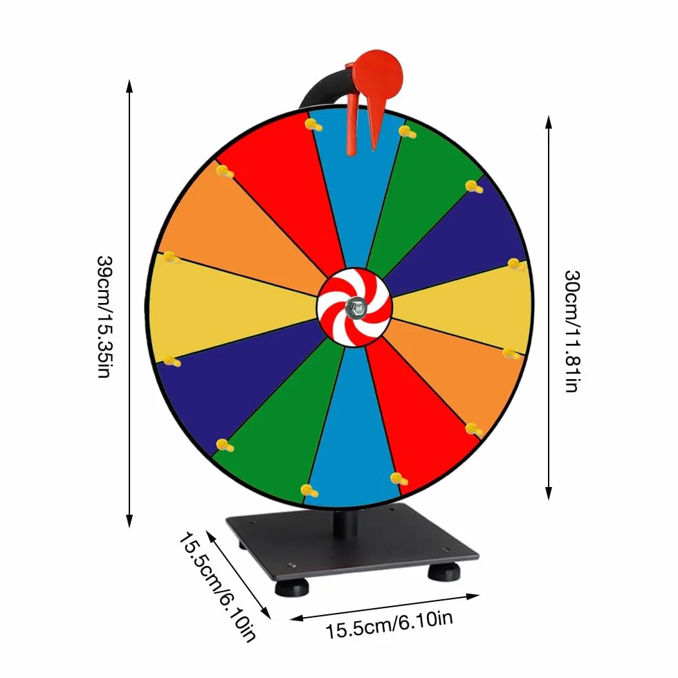 Ruleta de la Suerte 30cm Rueda de la Fortuna con Goma de Borrar y Rotulador 12 Ranuras Juego de Lotería