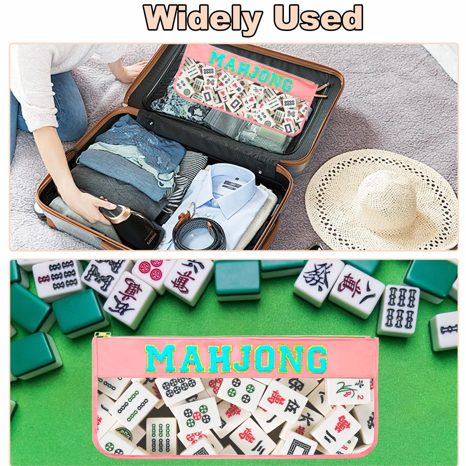 Bolsa de Mahjong Americana HINGTAI - Estuche Transparente con Cremallera Dorada