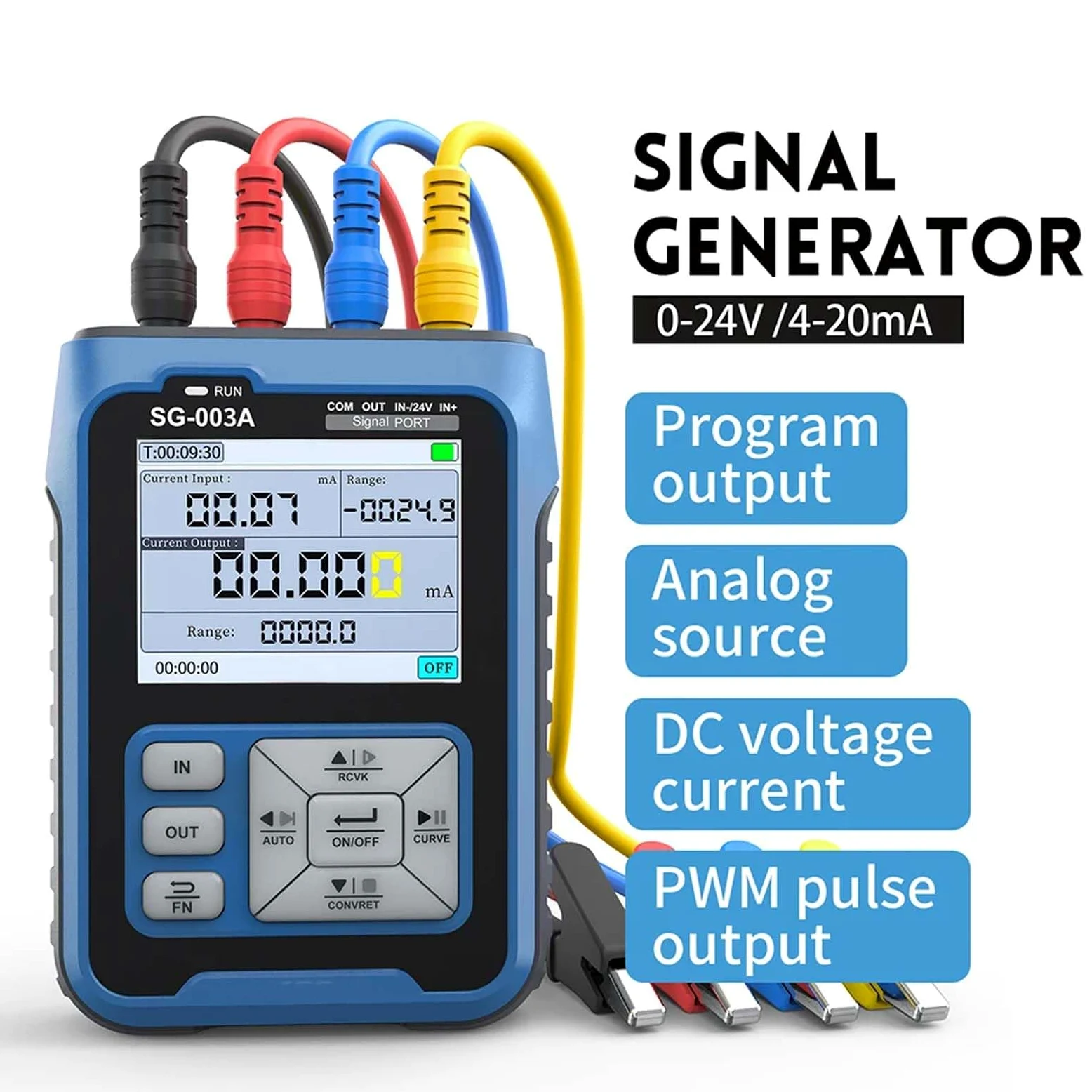 SG-003A 4-20mA 0-24V Generador de Señal 2.4"Voltaje de Corriente Ajustable Simulador Analógico Fuentes Transmisor Calibrador para Pruebas de PLC Curva en Tiempo Real Recargable