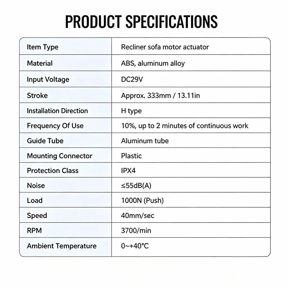Motor de sofá reclinable de Potencia, sillas de elevación de sofá Motor reclinable de Potencia y actuador Lineal actuador de 333 mm de protección IPX4 DC29V para sillas